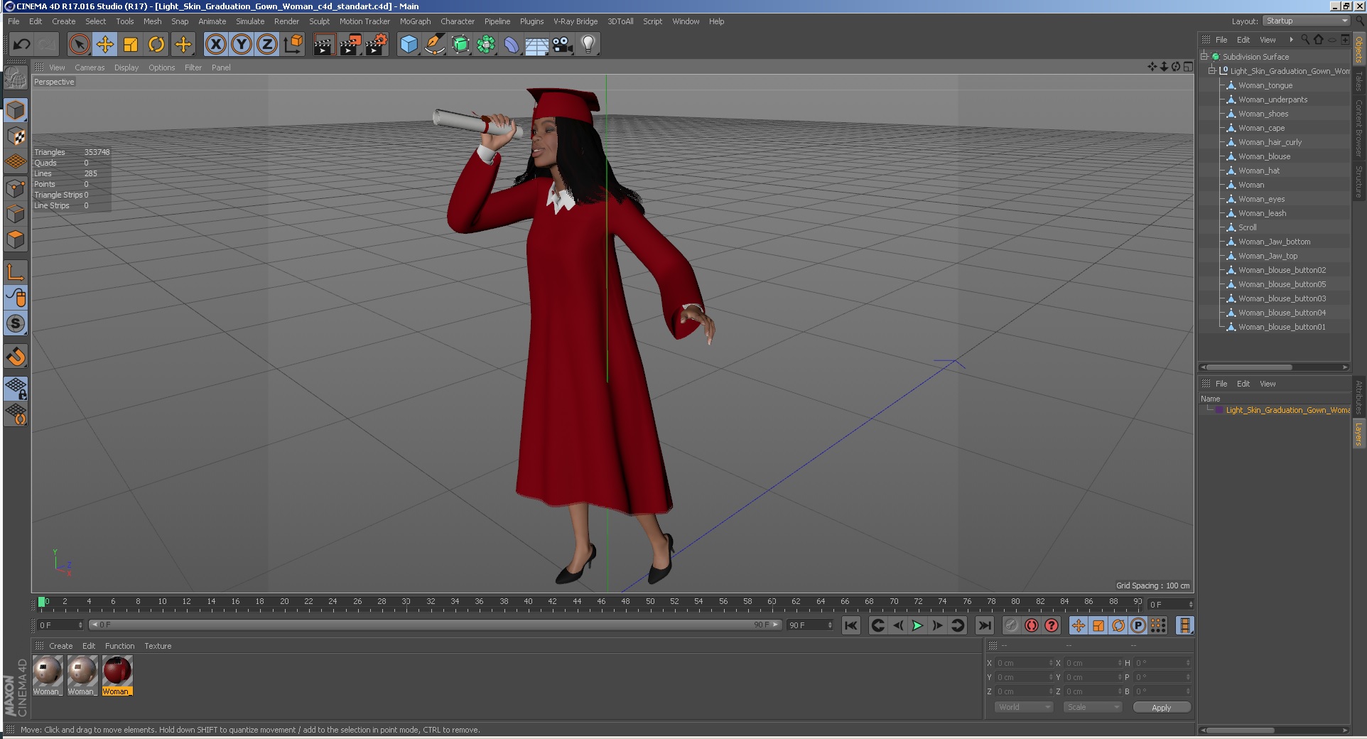 Light Skin Graduation Gown Woman 3D