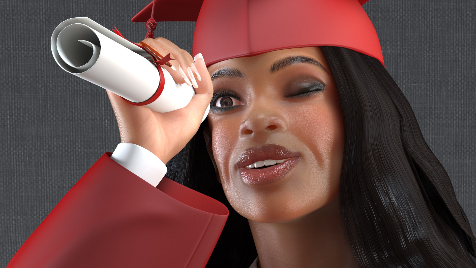 Light Skin Graduation Gown Woman 3D