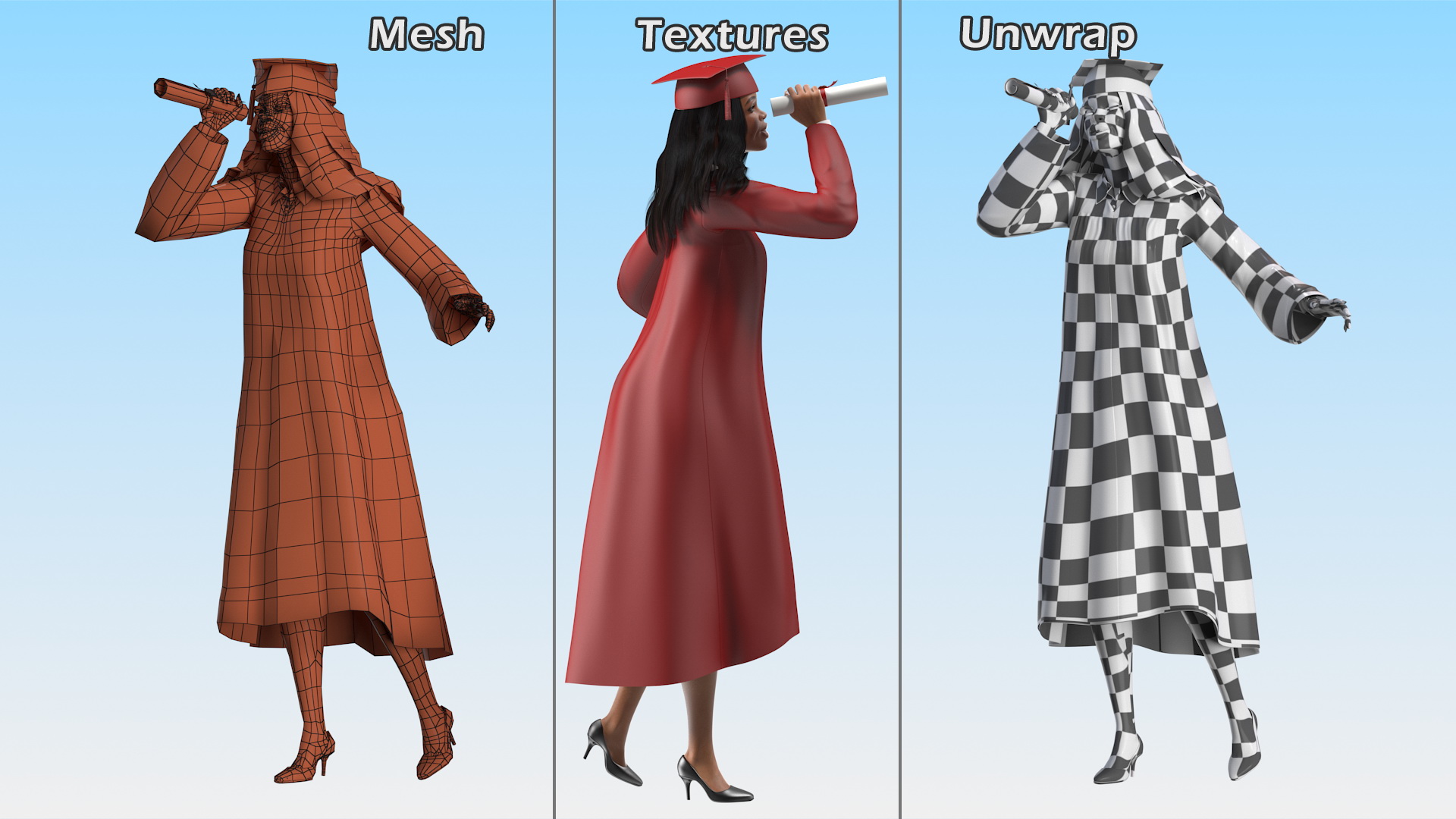 Light Skin Graduation Gown Woman 3D