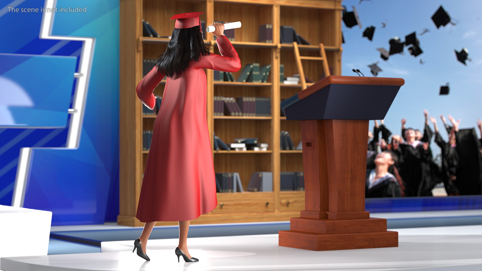 Light Skin Graduation Gown Woman 3D