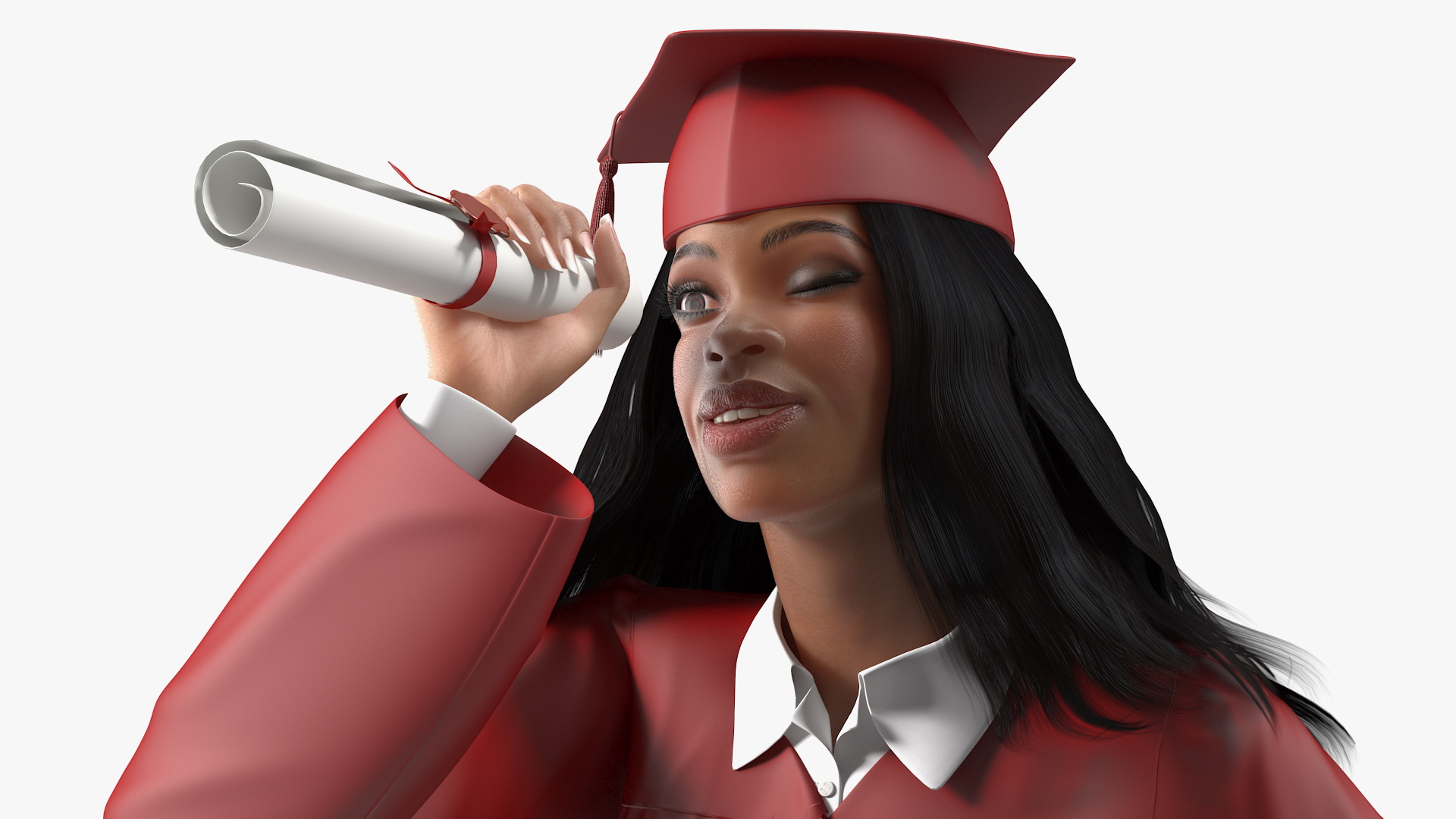 Light Skin Graduation Gown Woman 3D
