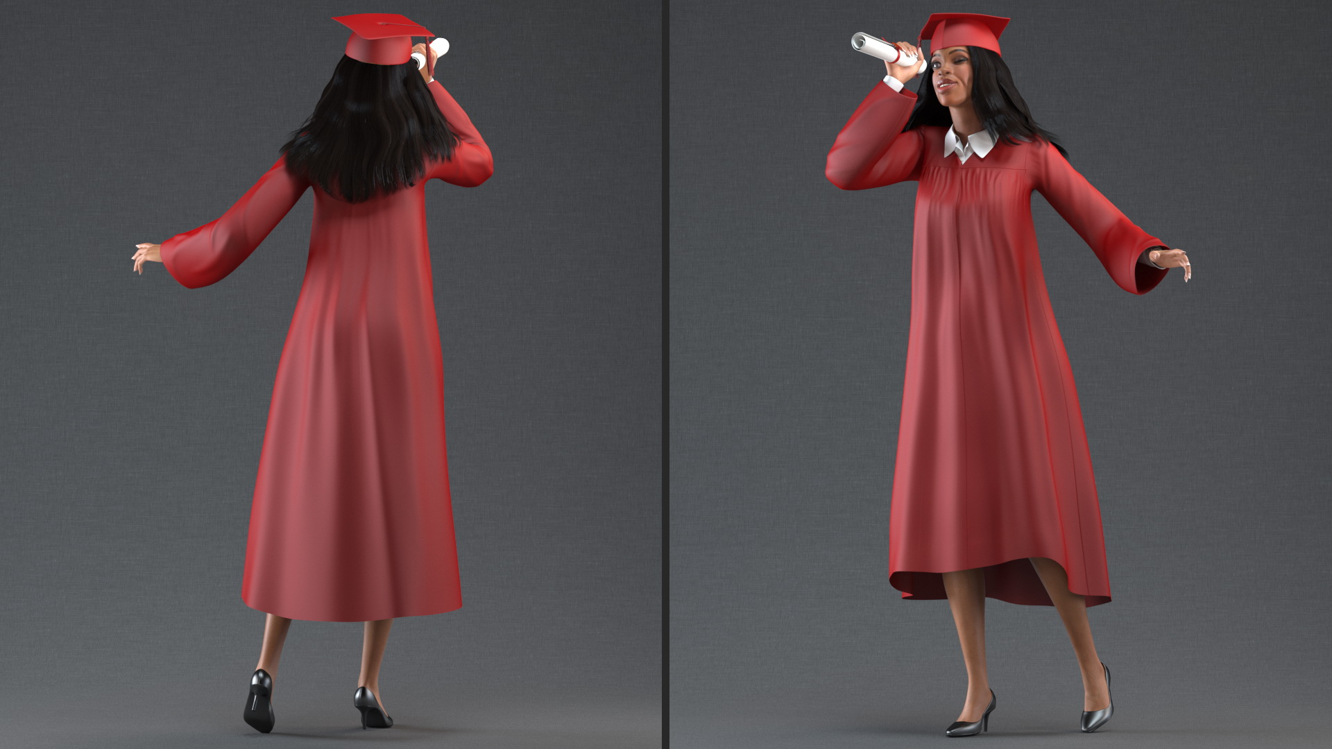 Light Skin Graduation Gown Woman 3D