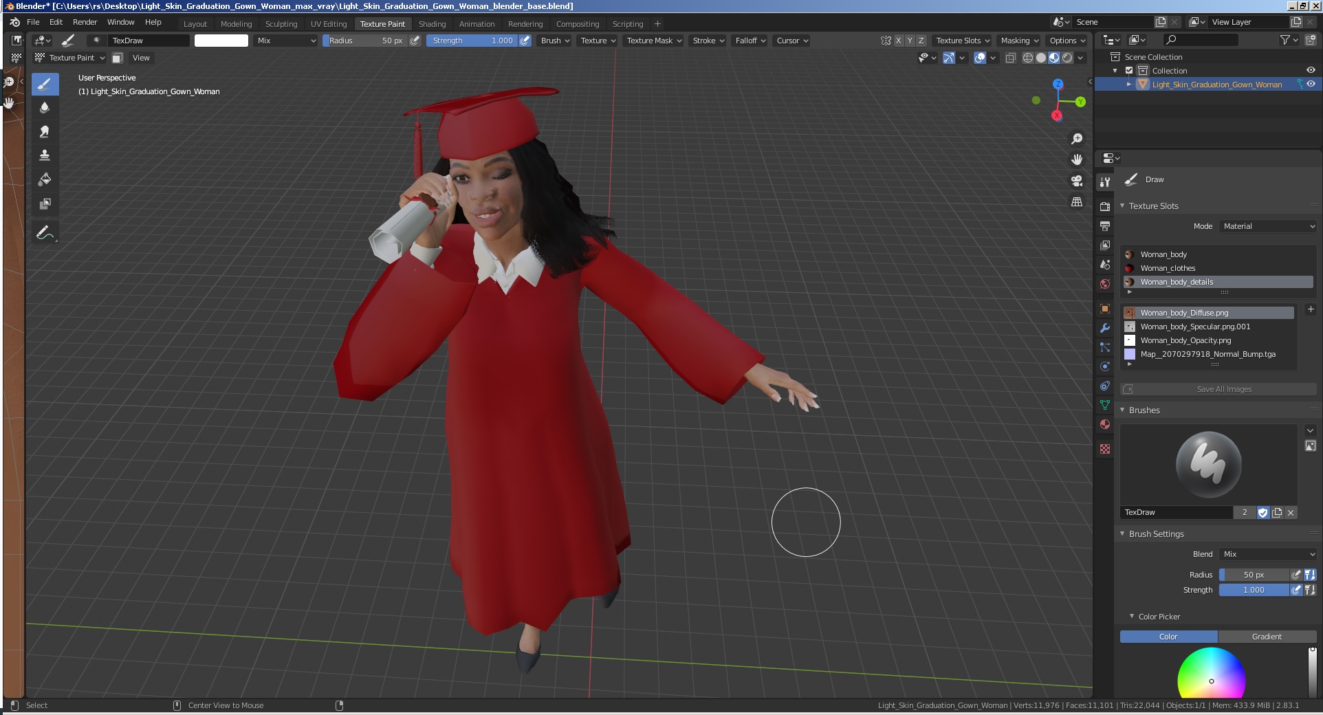 Light Skin Graduation Gown Woman 3D