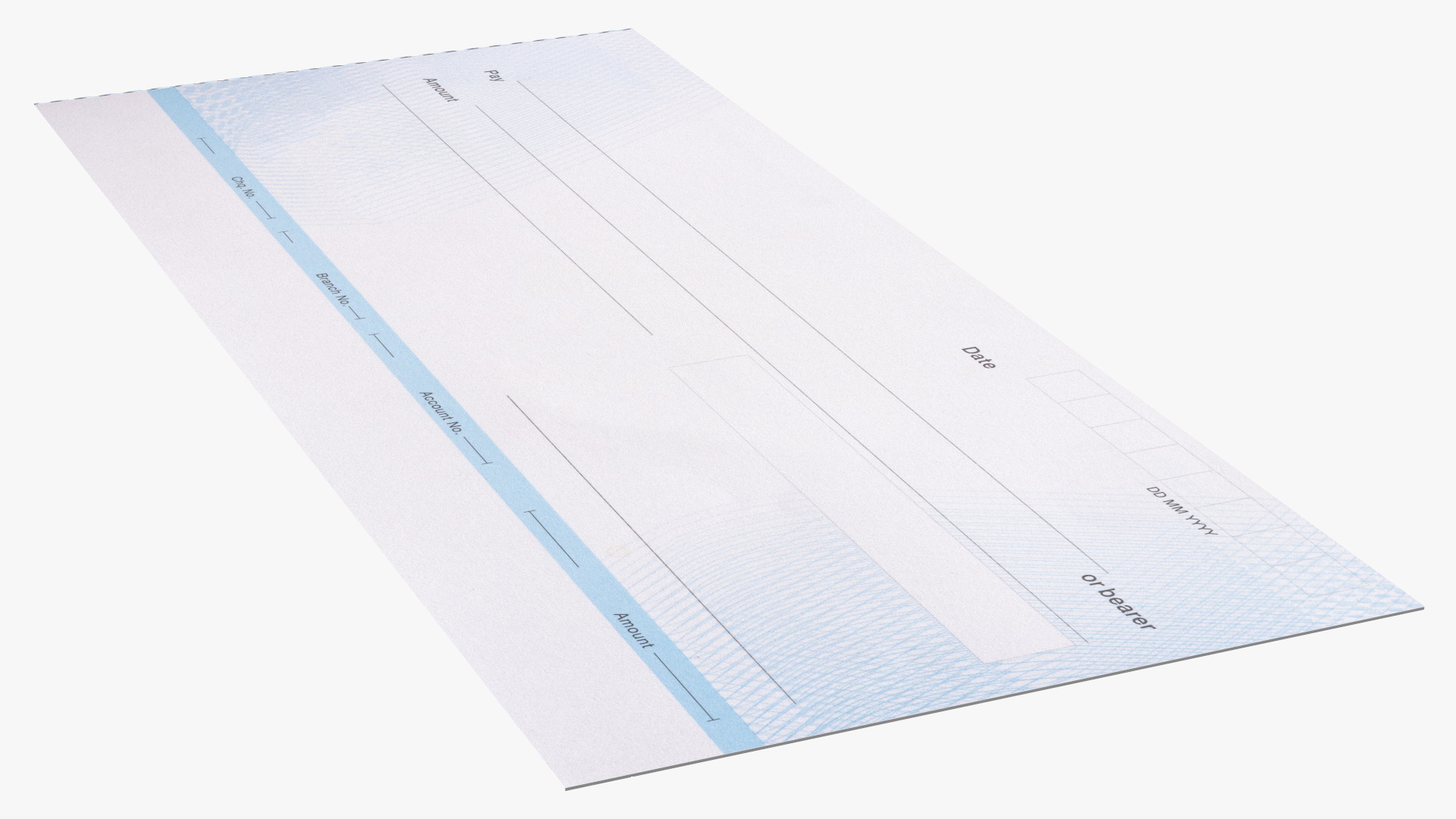 3D Torn Off Blank Bank Cheque