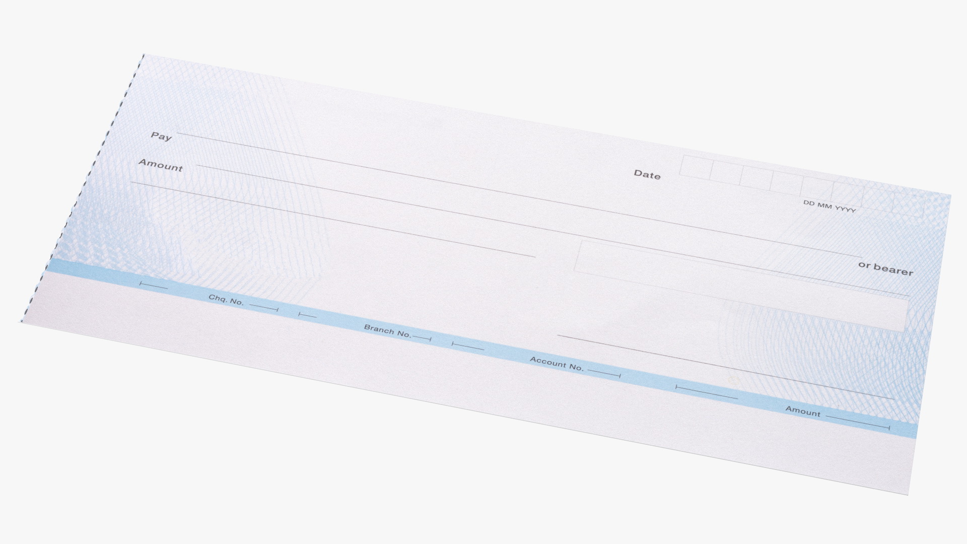 3D Torn Off Blank Bank Cheque