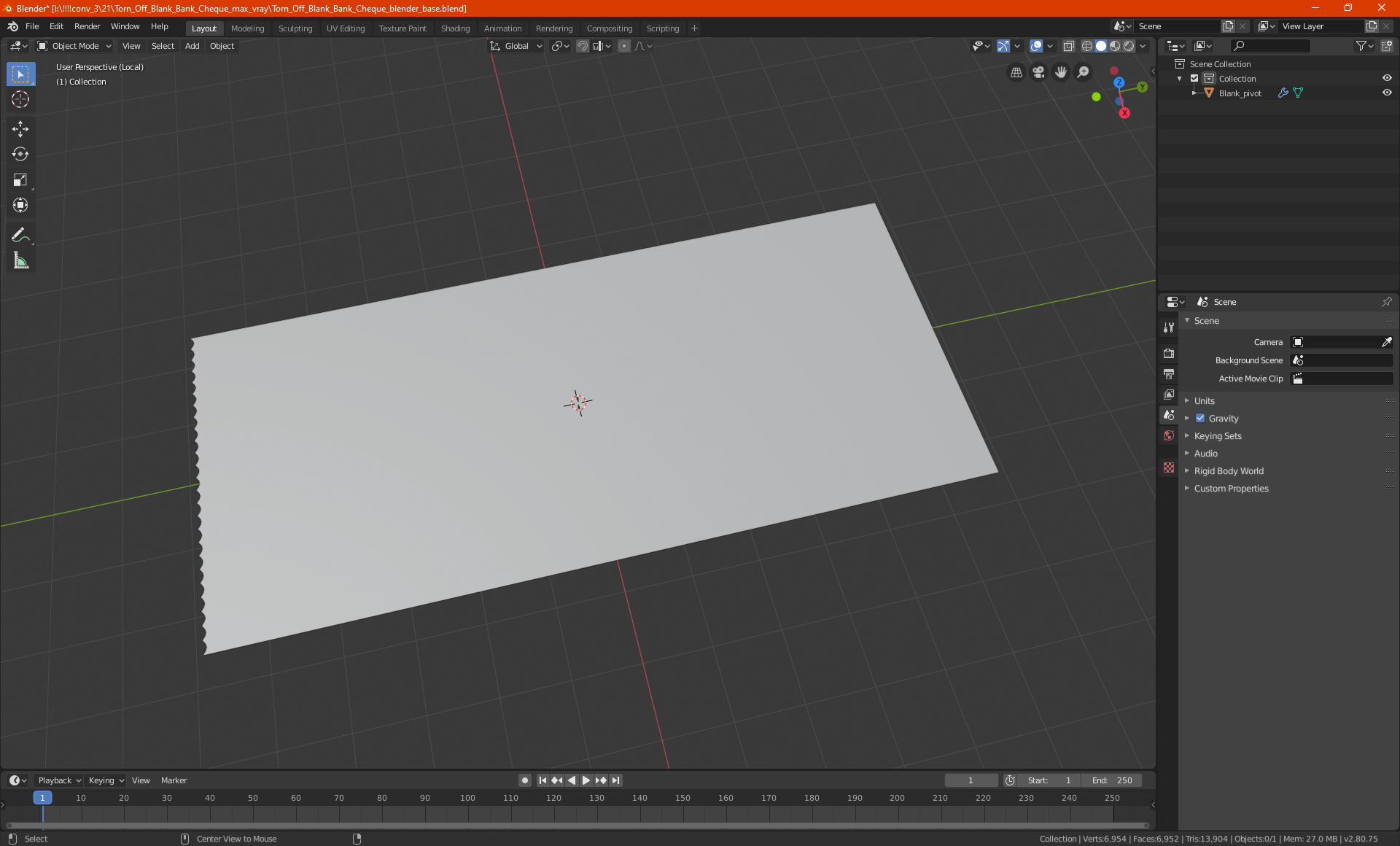 3D Torn Off Blank Bank Cheque