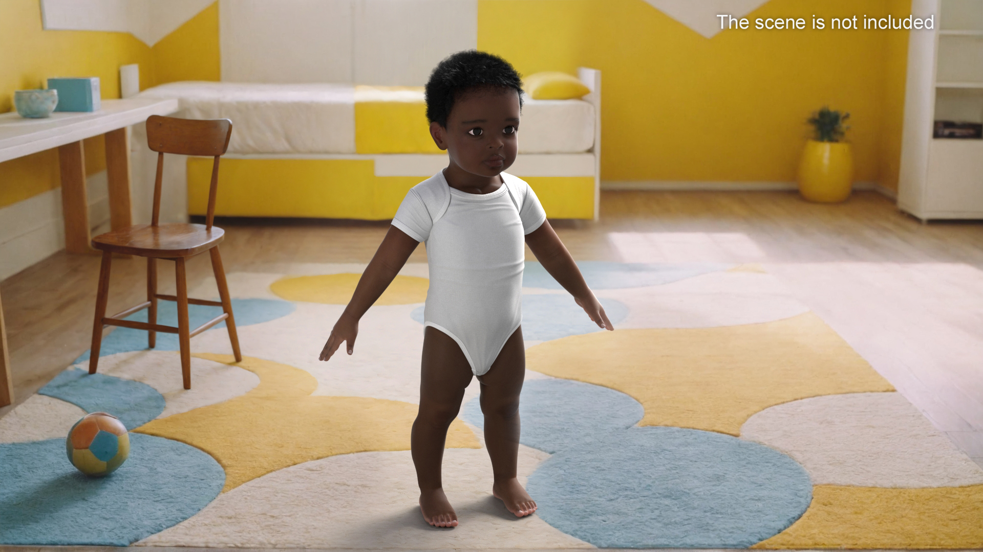 3D model Baby Boy Dark Skinned Wearing Bodysuit A-Pose