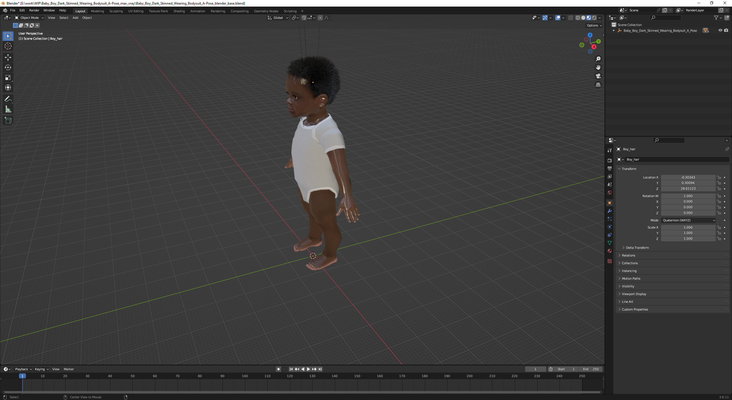 3D model Baby Boy Dark Skinned Wearing Bodysuit A-Pose