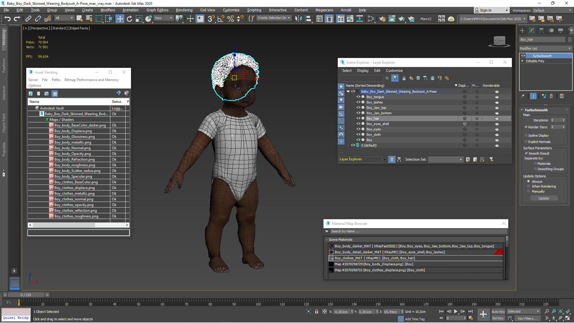 3D model Baby Boy Dark Skinned Wearing Bodysuit A-Pose