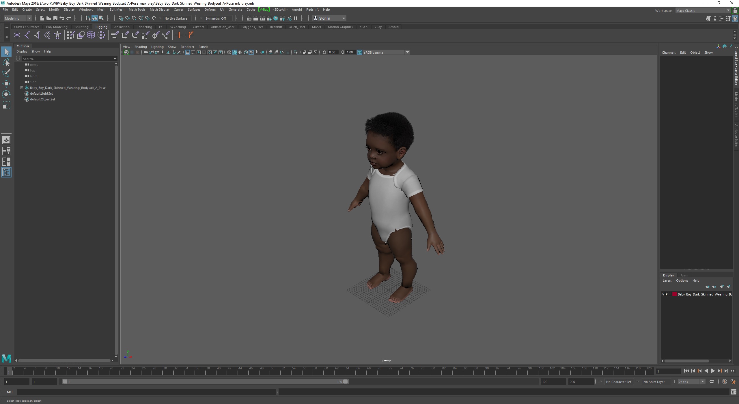 3D model Baby Boy Dark Skinned Wearing Bodysuit A-Pose