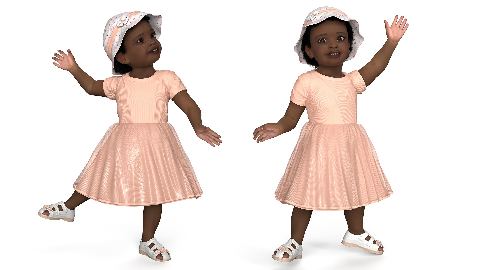 3D Little African Girl Light Skin in Summer Fur Rigged