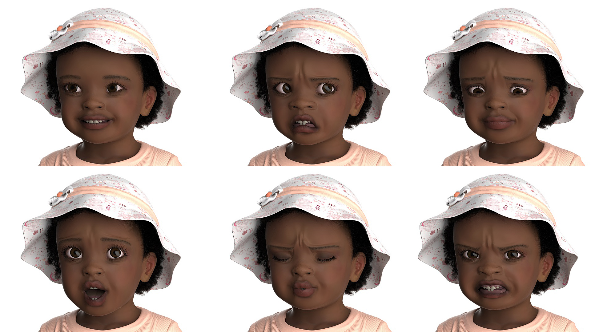 3D Little African Girl Light Skin in Summer Fur Rigged