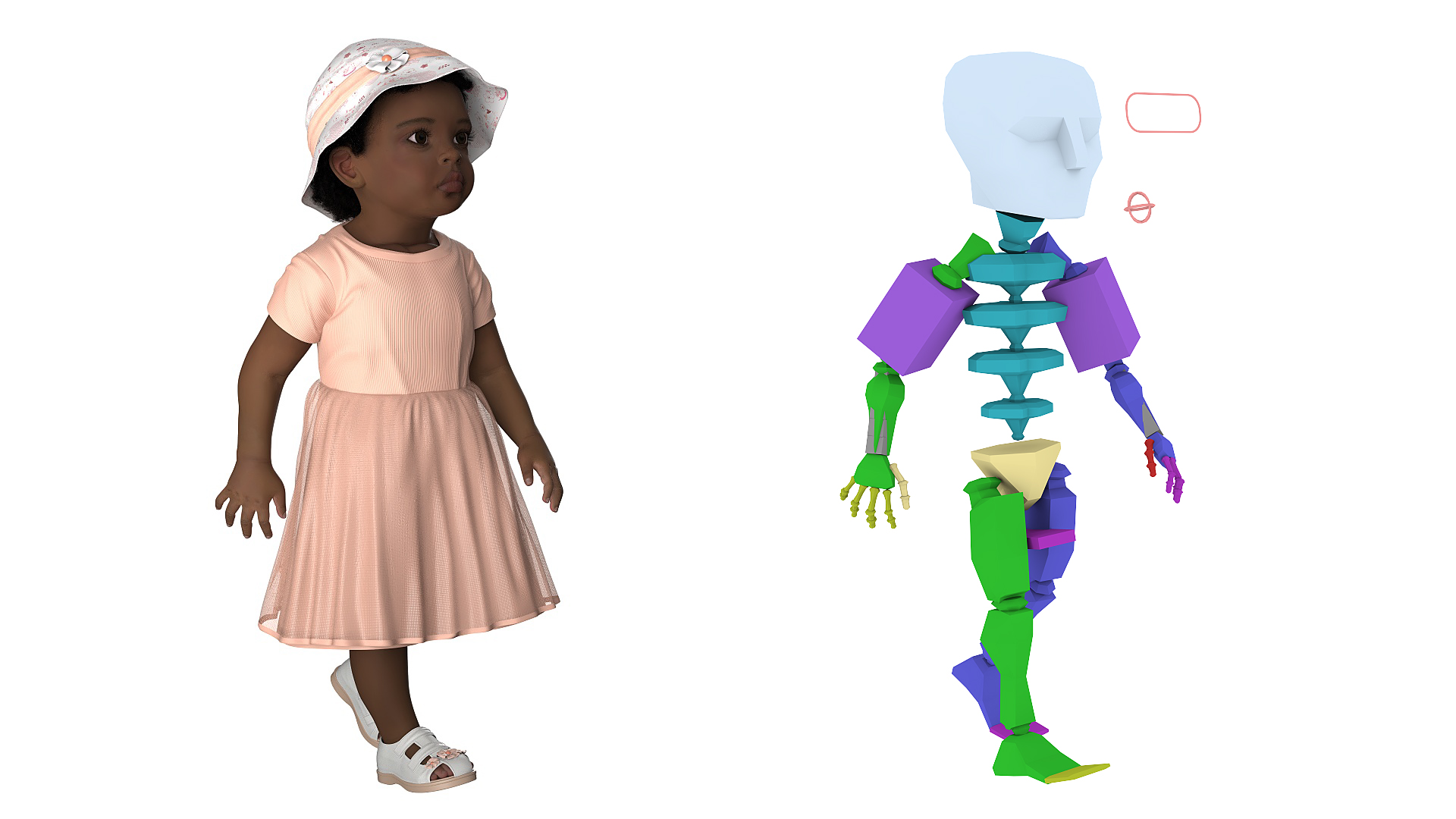 3D Little African Girl Light Skin in Summer Fur Rigged