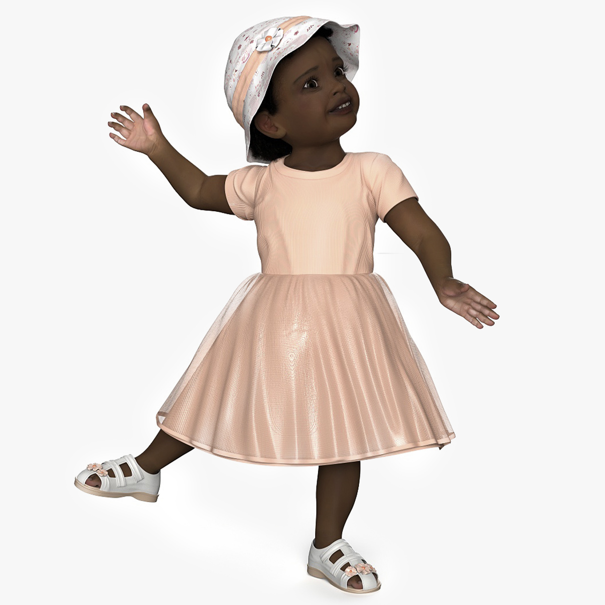 3D Little African Girl Light Skin in Summer Fur Rigged