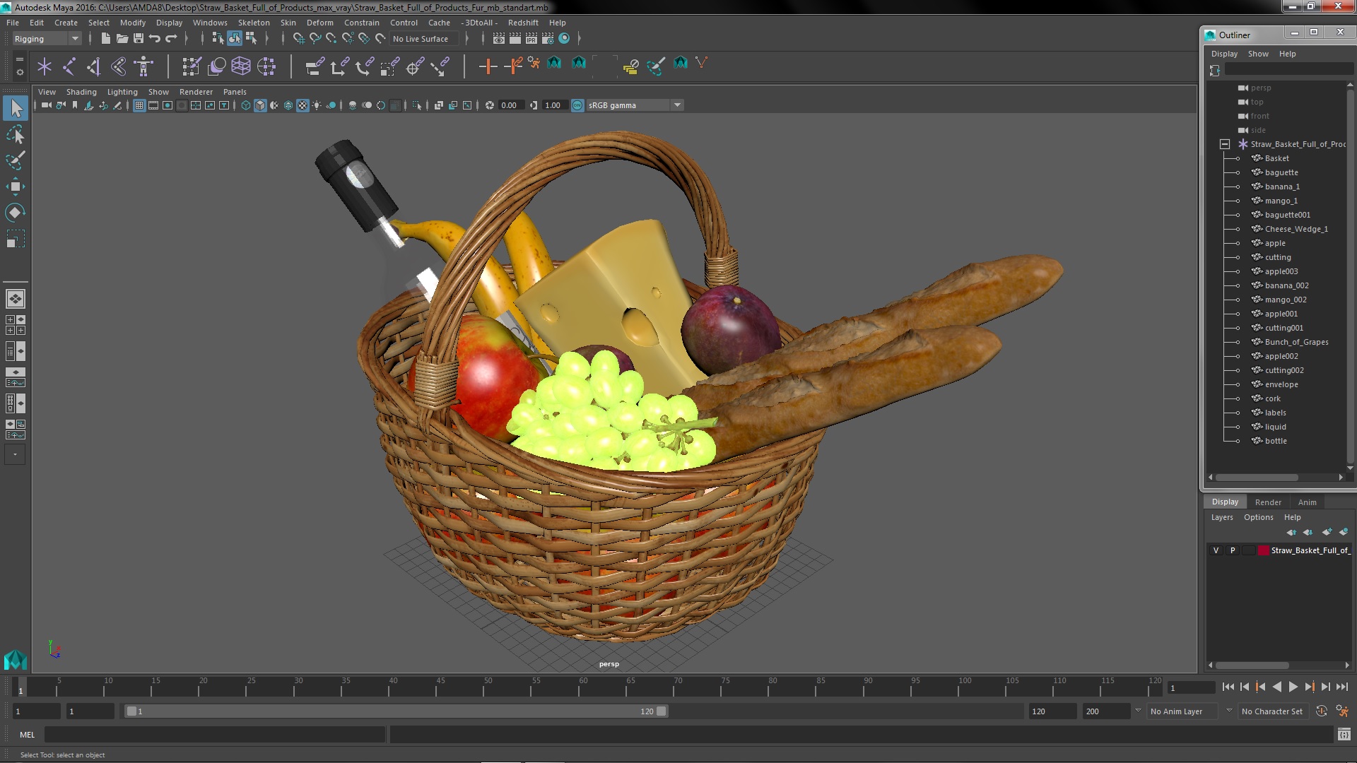 Straw Basket Full of Products 3D model