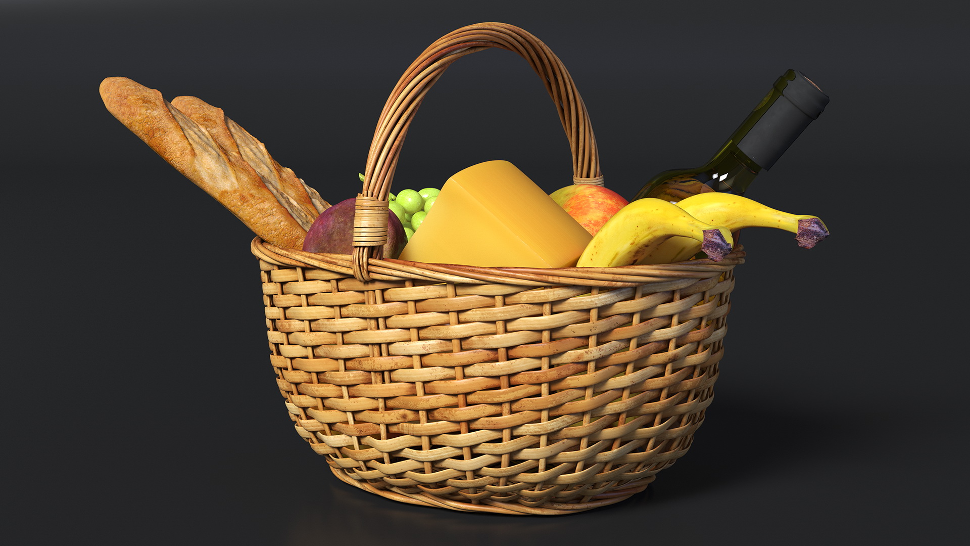 Straw Basket Full of Products 3D model
