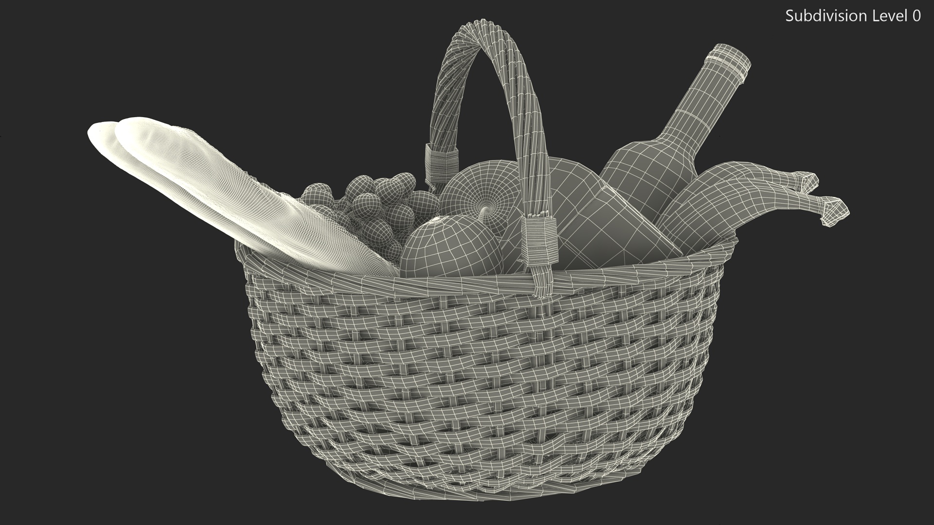 Straw Basket Full of Products 3D model