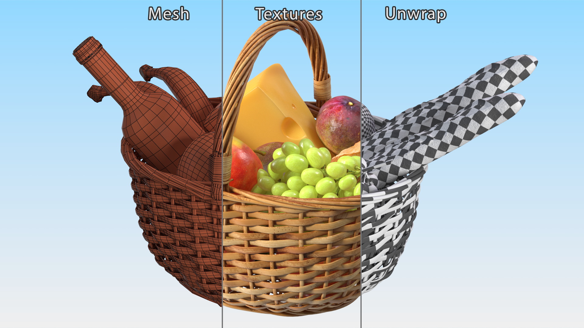 Straw Basket Full of Products 3D model