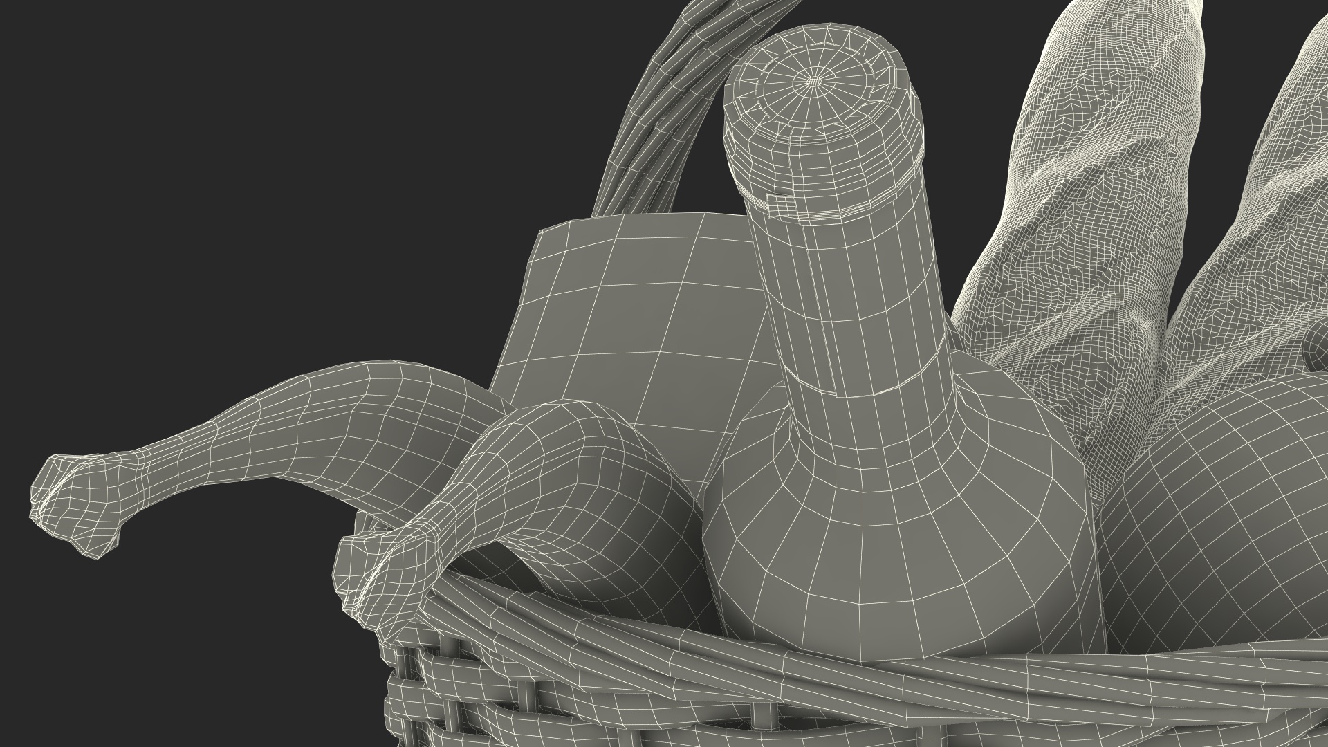 Straw Basket Full of Products 3D model