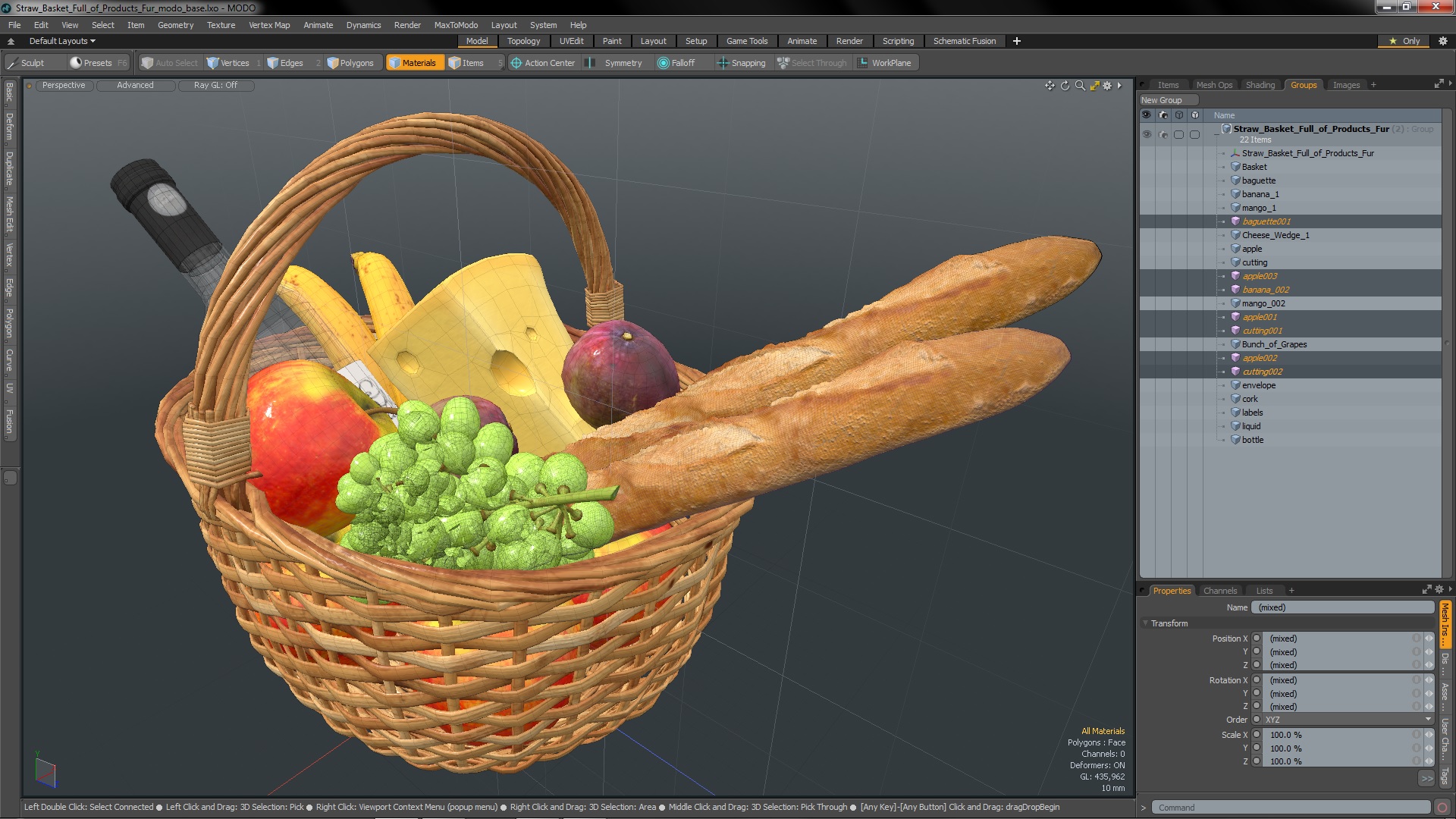 Straw Basket Full of Products 3D model