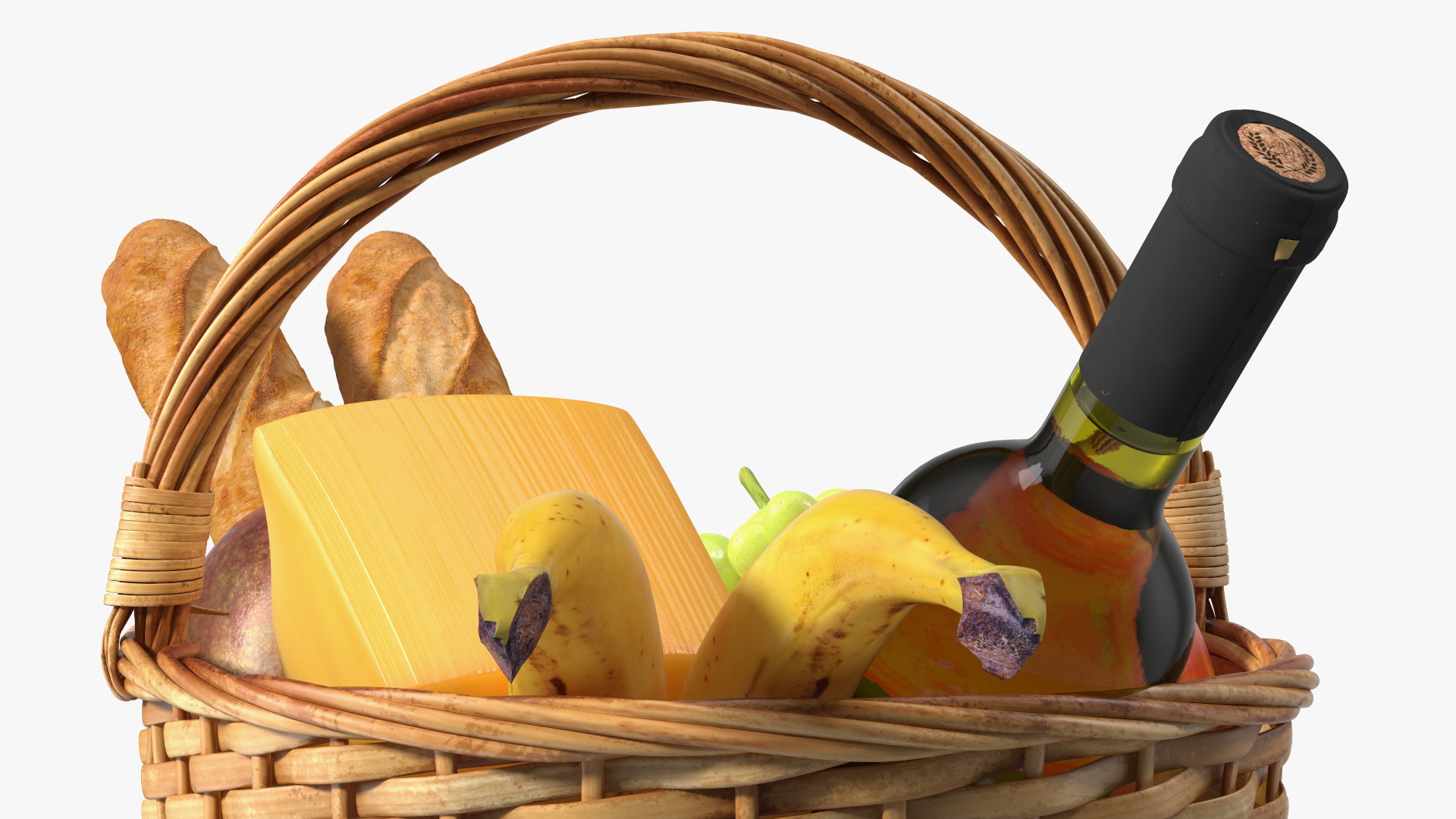 Straw Basket Full of Products 3D model