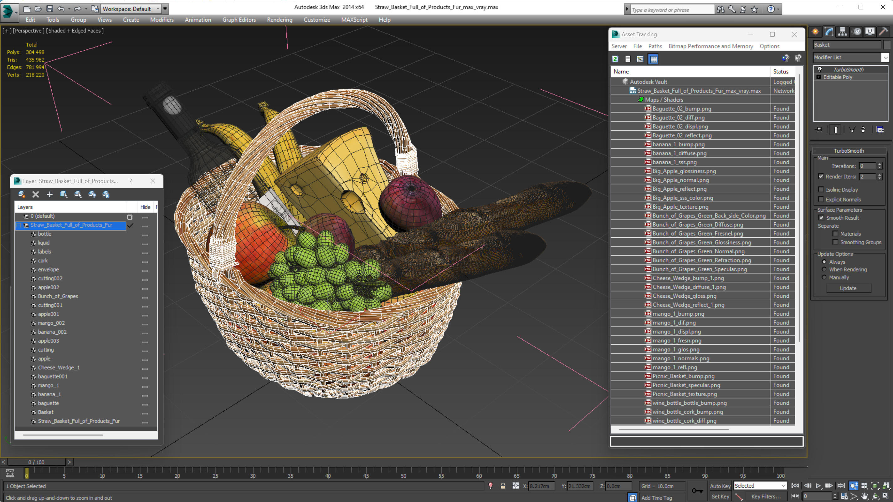 Straw Basket Full of Products 3D model