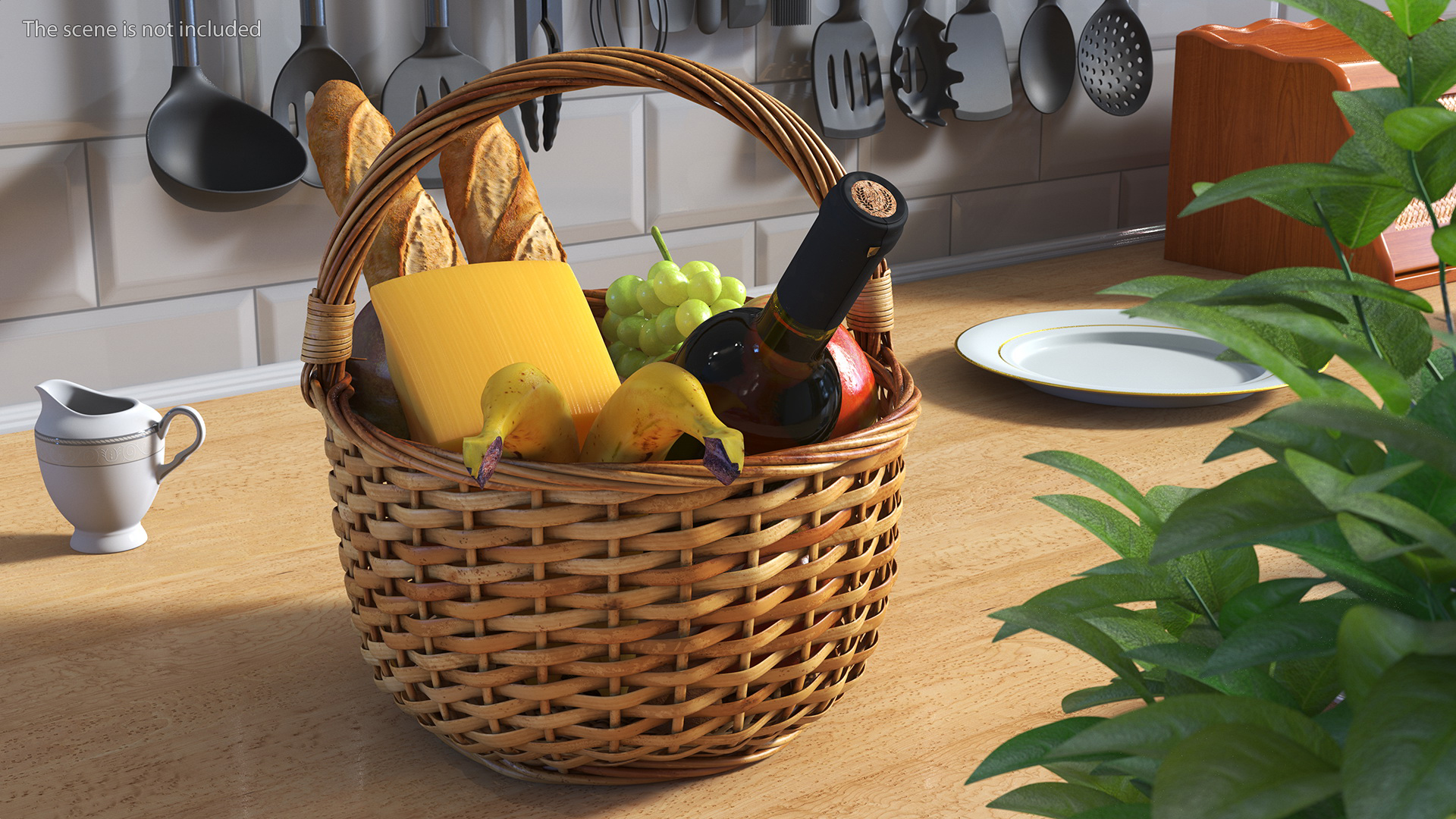 Straw Basket Full of Products 3D model