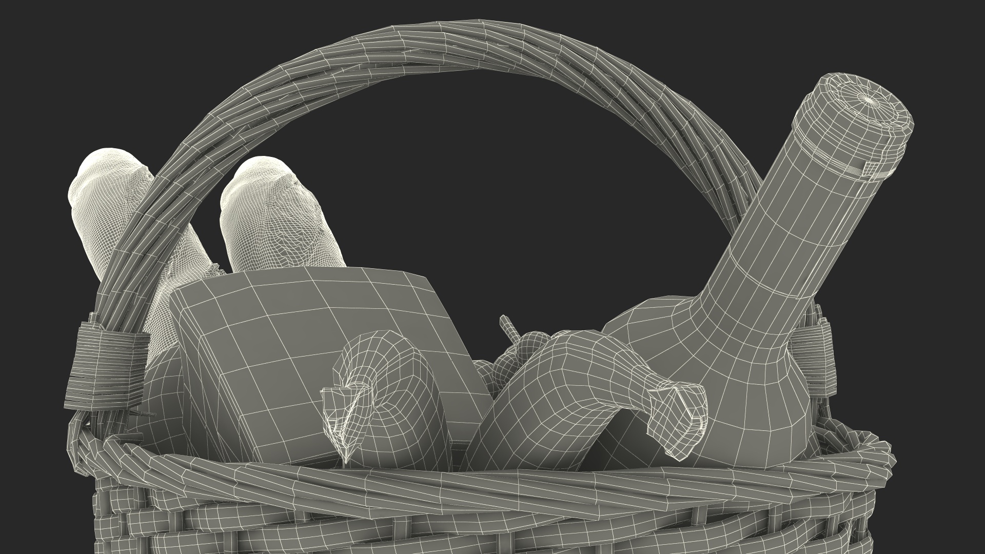 Straw Basket Full of Products 3D model