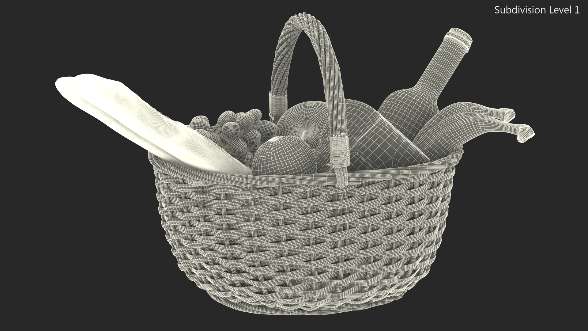Straw Basket Full of Products 3D model