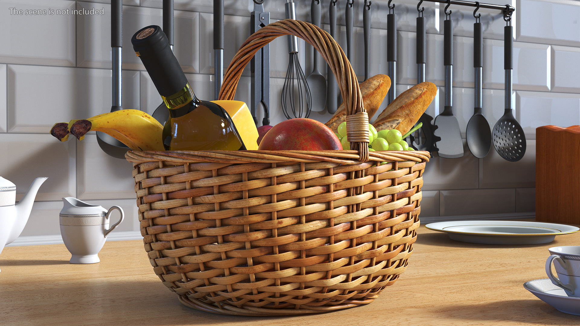 Straw Basket Full of Products 3D model