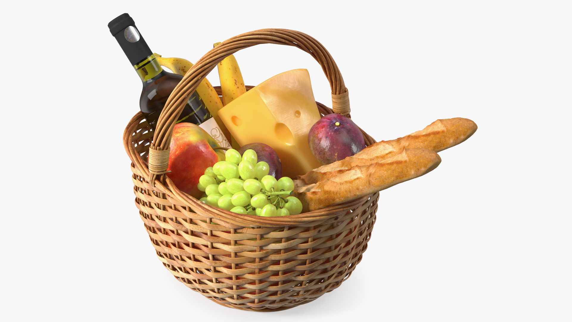 Straw Basket Full of Products 3D model