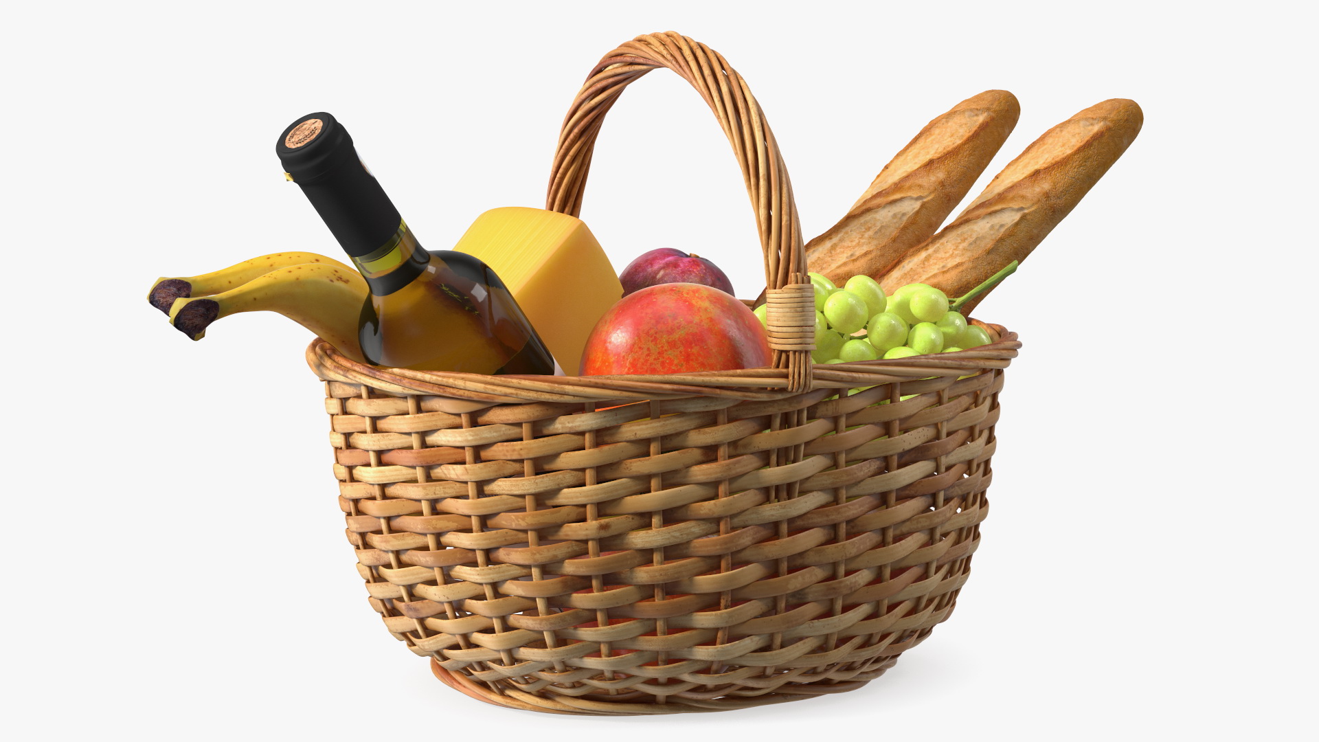 Straw Basket Full of Products 3D model