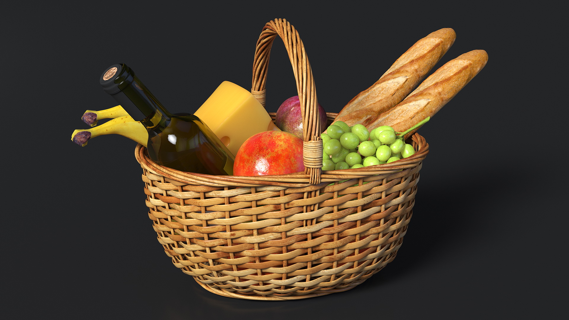 Straw Basket Full of Products 3D model