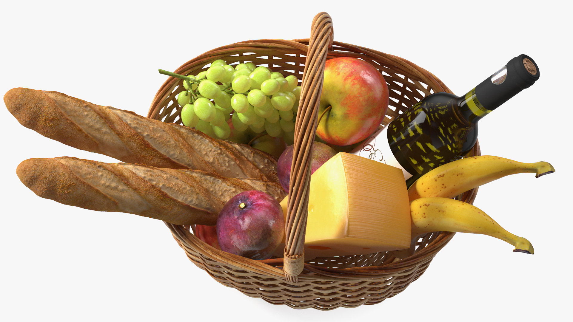 Straw Basket Full of Products 3D model