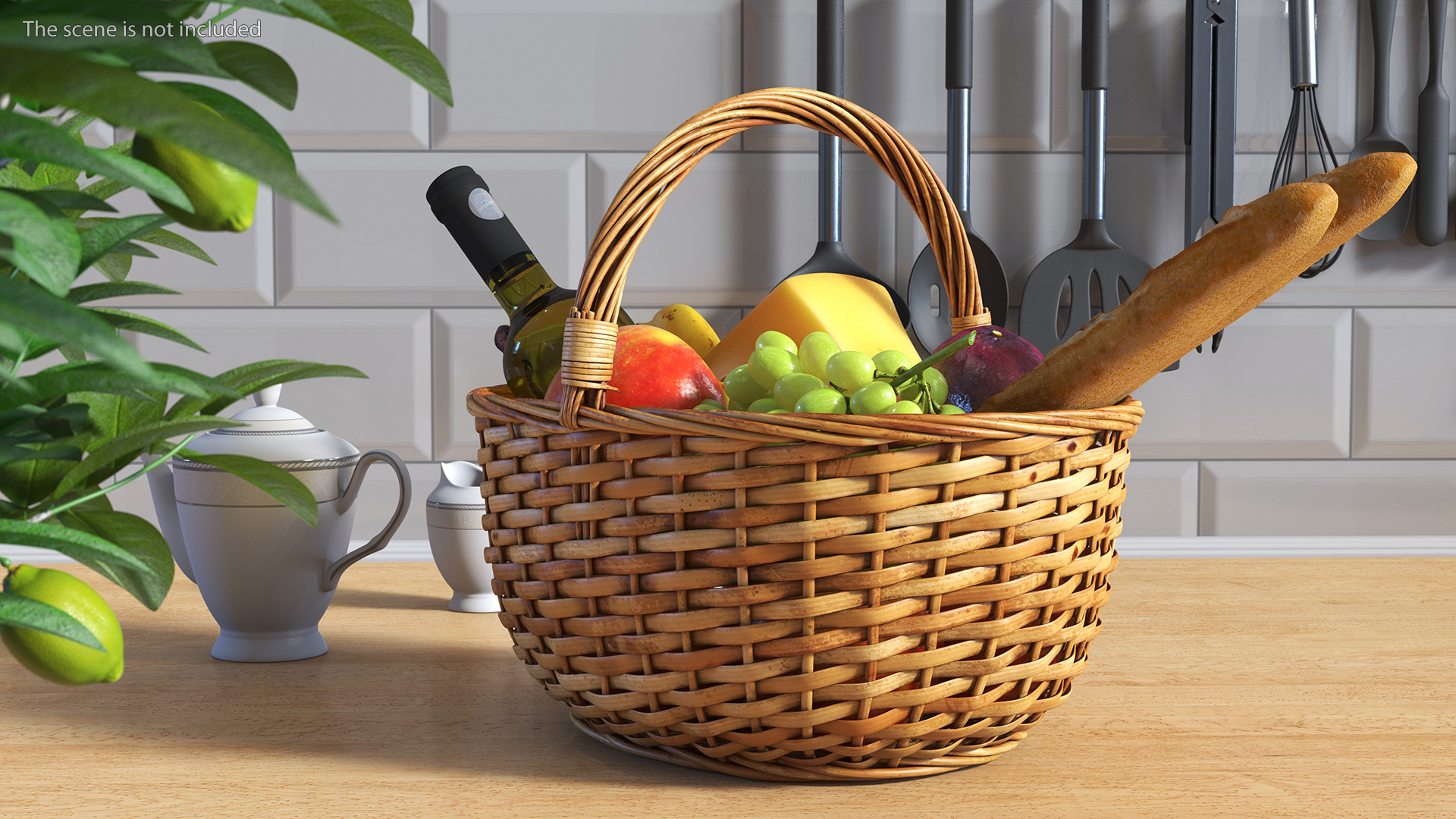 Straw Basket Full of Products 3D model