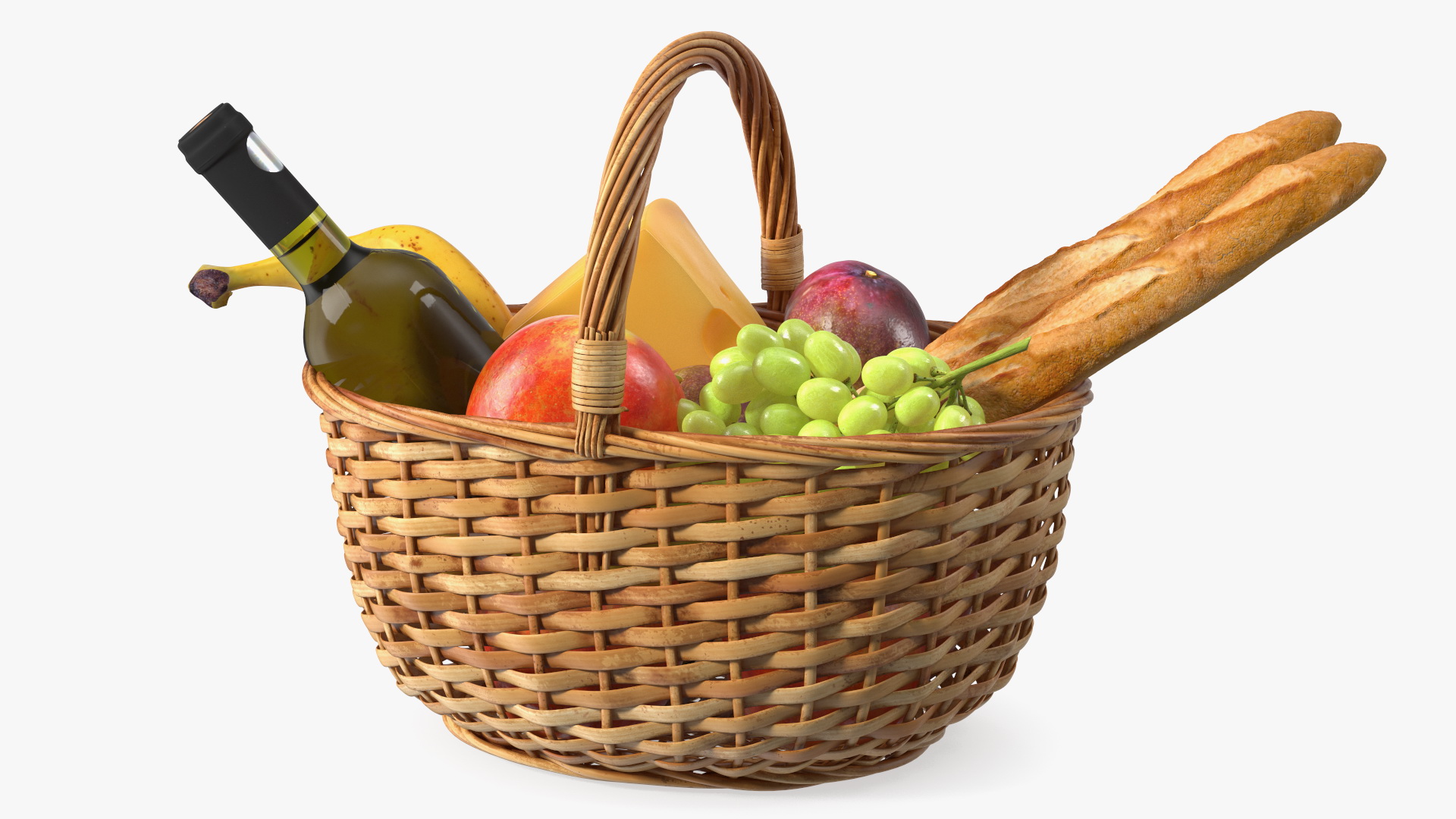 Straw Basket Full of Products 3D model