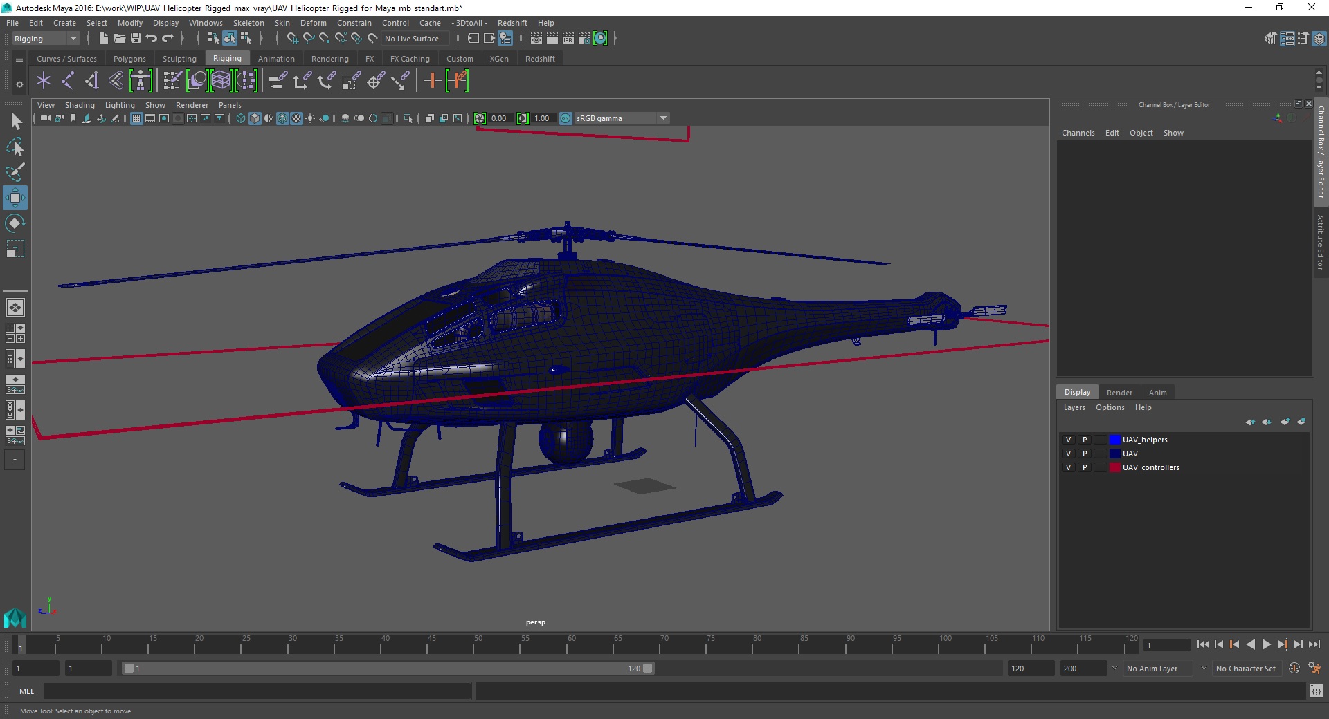 3D model UAV Helicopter Rigged for Maya