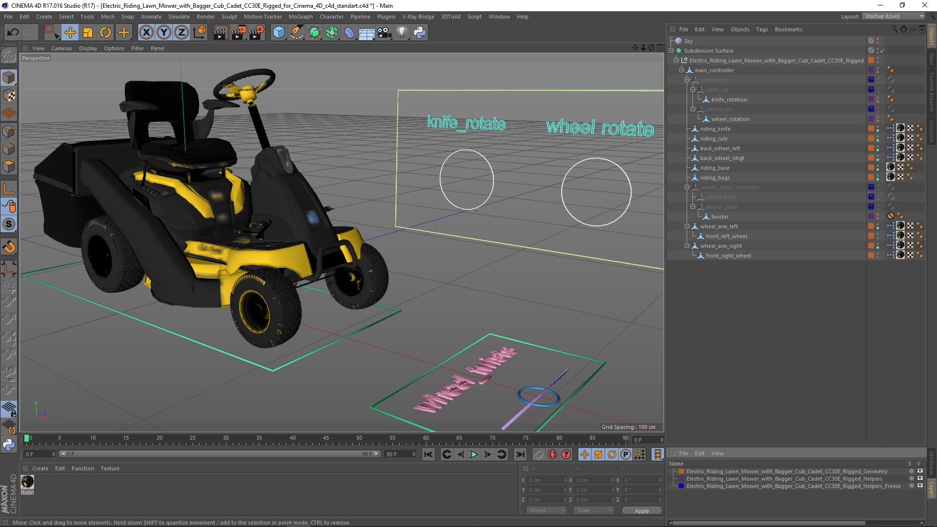 3D model Electric Riding Lawn Mower with Bagger Cub Cadet CC30E Rigged for Cinema 4D