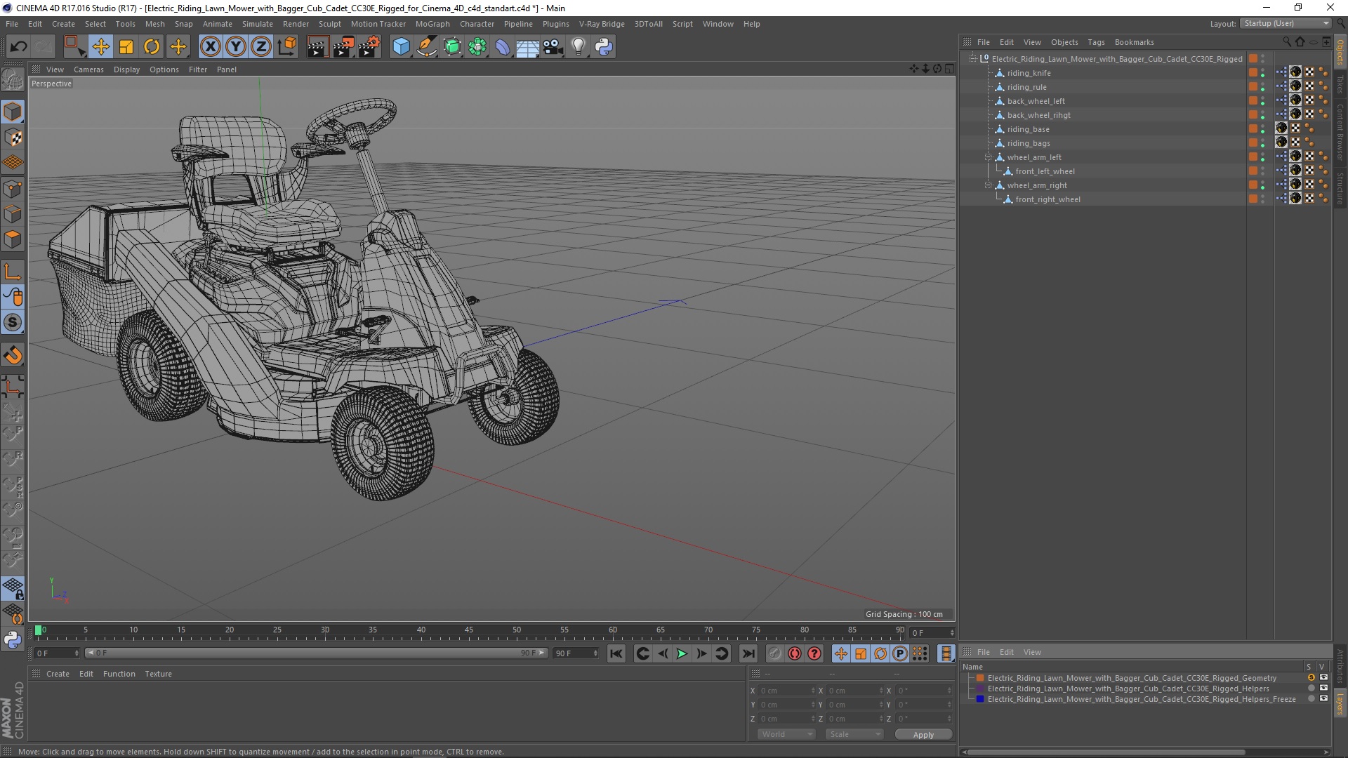 3D model Electric Riding Lawn Mower with Bagger Cub Cadet CC30E Rigged for Cinema 4D