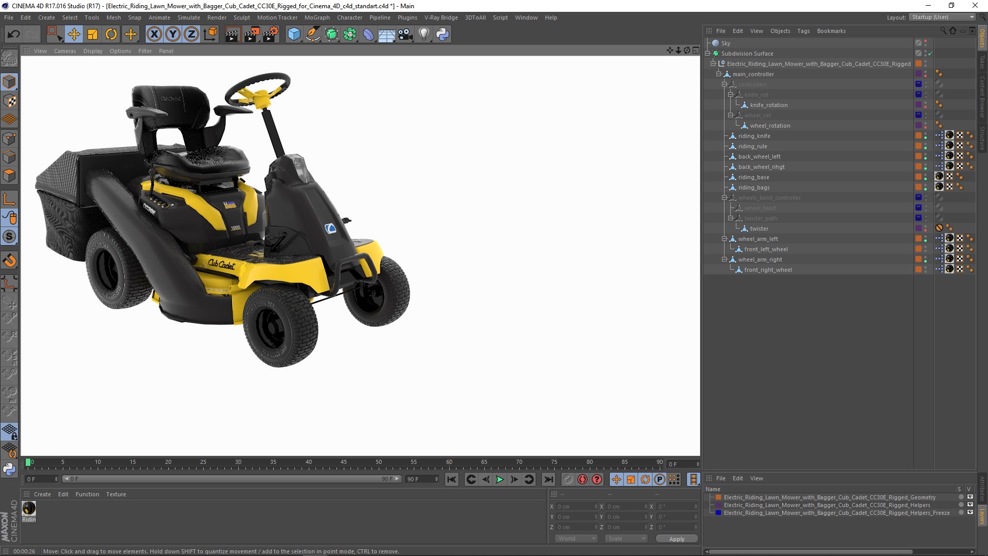 3D model Electric Riding Lawn Mower with Bagger Cub Cadet CC30E Rigged for Cinema 4D