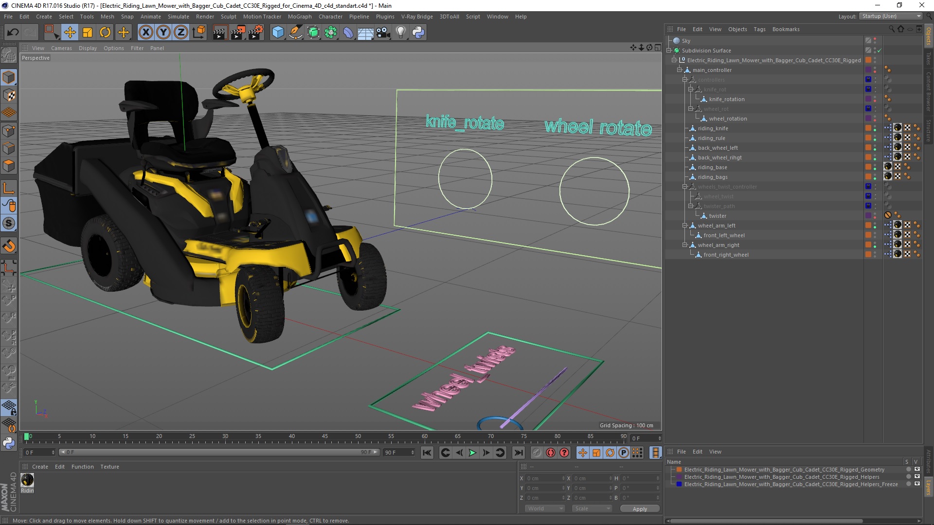 3D model Electric Riding Lawn Mower with Bagger Cub Cadet CC30E Rigged for Cinema 4D
