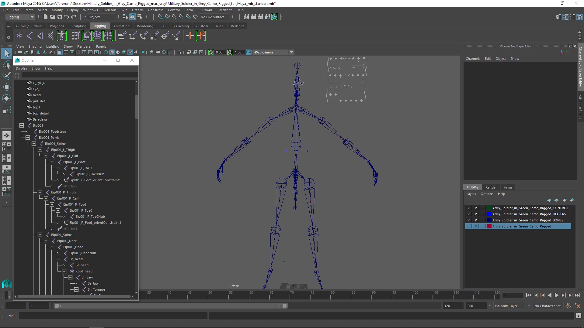 3D model Military Soldier in Grey Camo Rigged for Maya