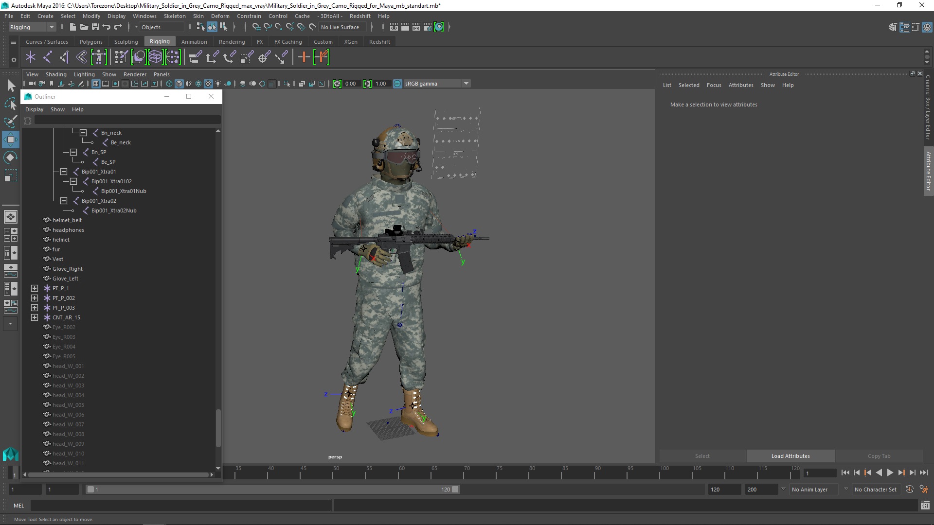3D model Military Soldier in Grey Camo Rigged for Maya