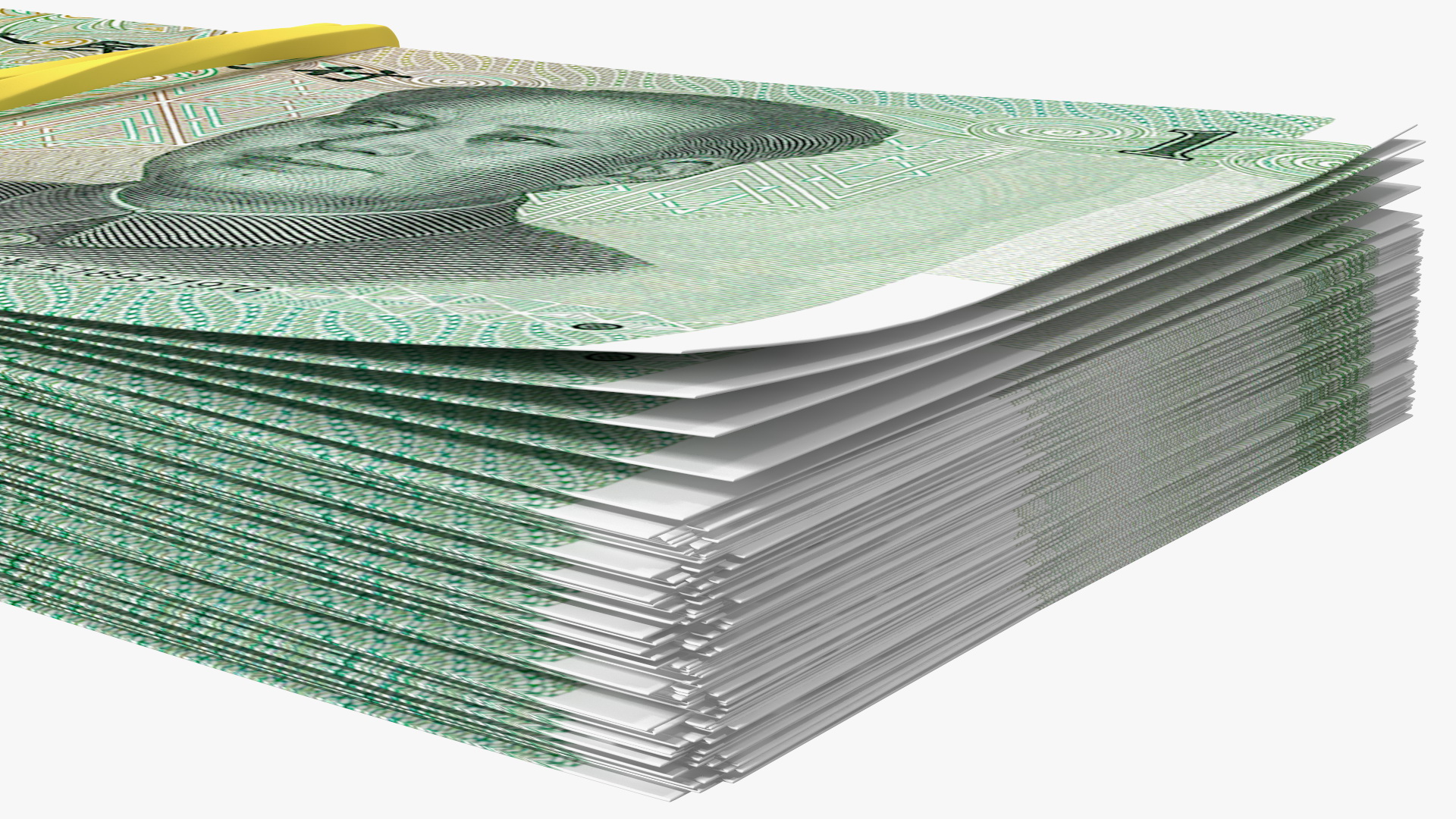 3D Stack of Chinese 1 Yuan 2019 Bills with Rubber Band