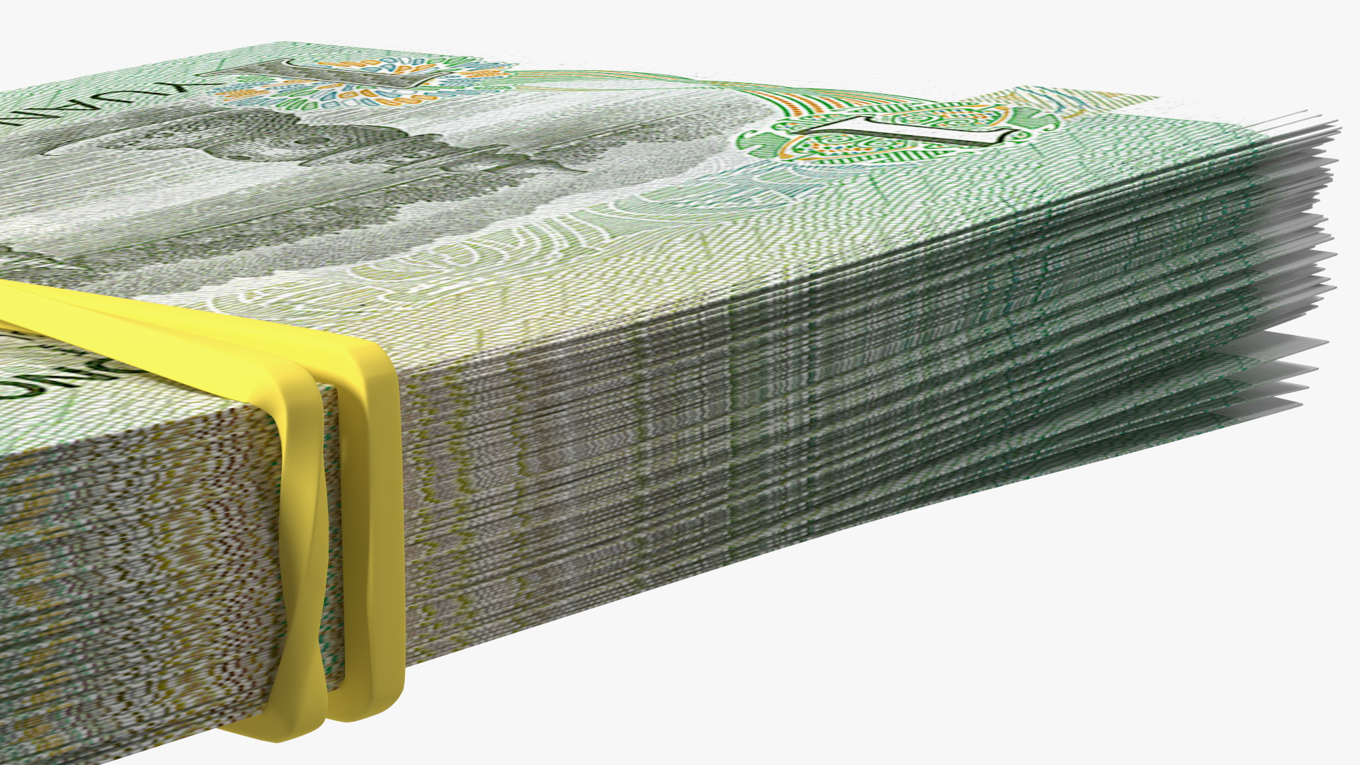3D Stack of Chinese 1 Yuan 2019 Bills with Rubber Band