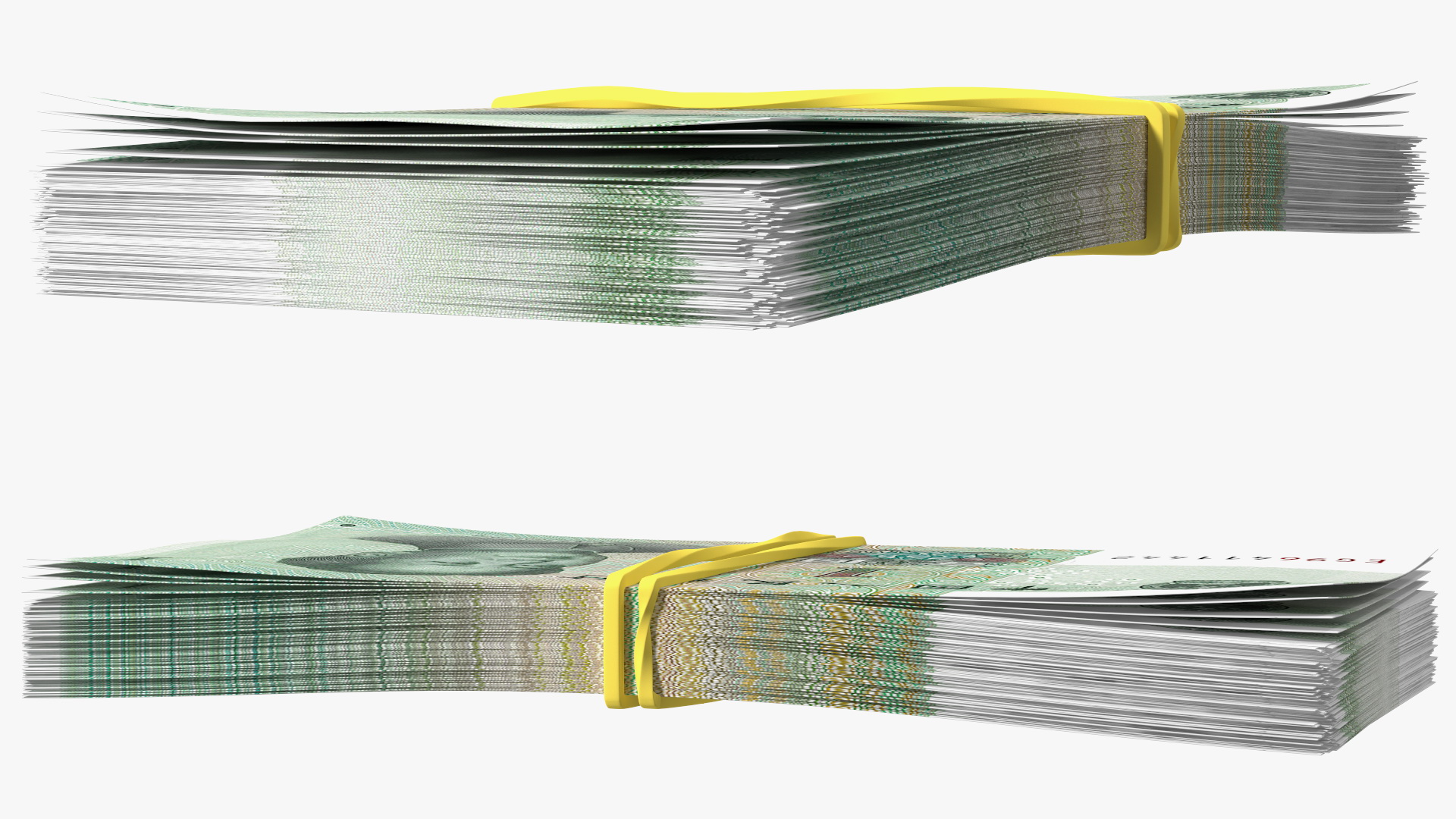 3D Stack of Chinese 1 Yuan 2019 Bills with Rubber Band