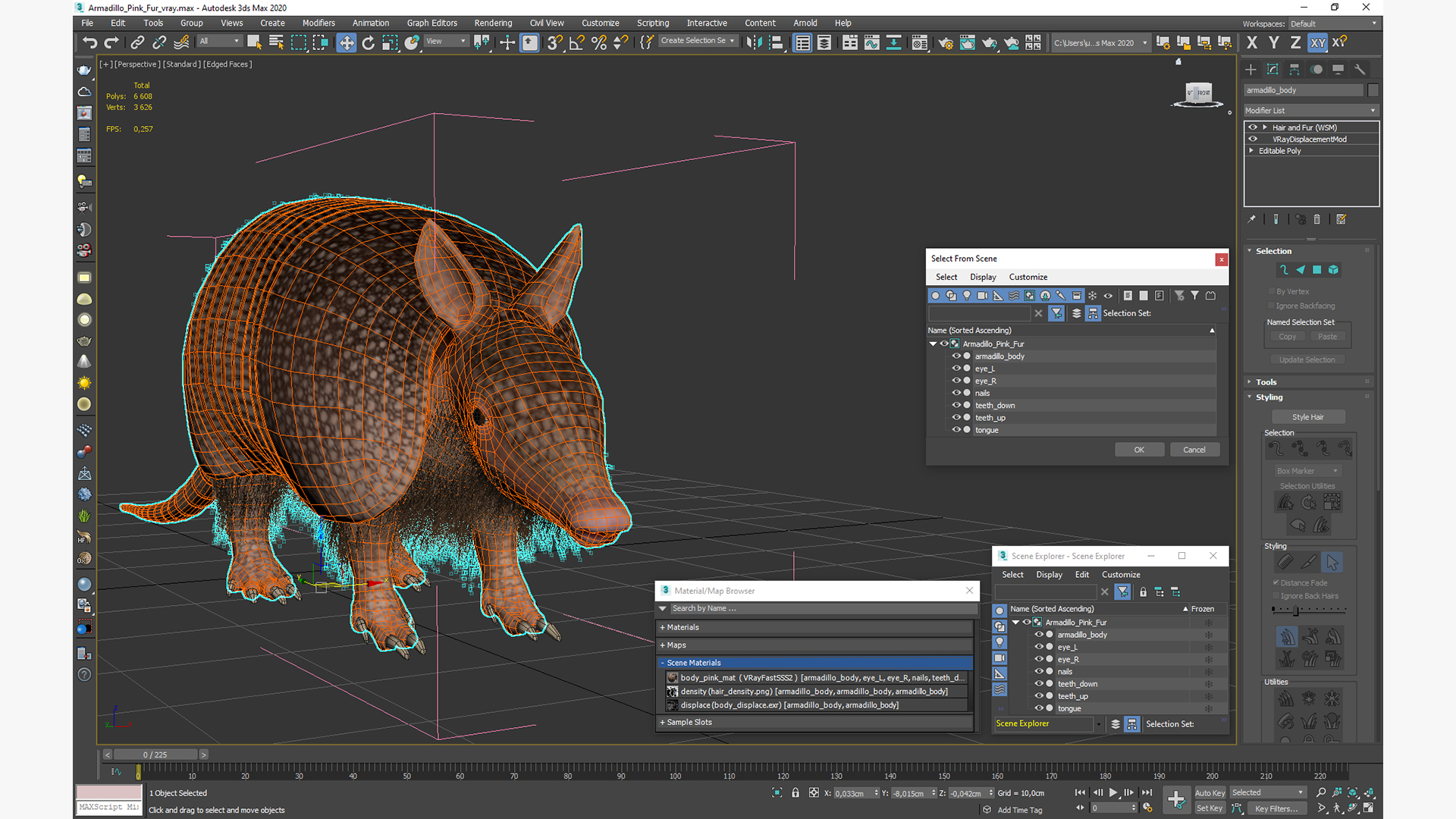 3D Armadillo Pink Fur model