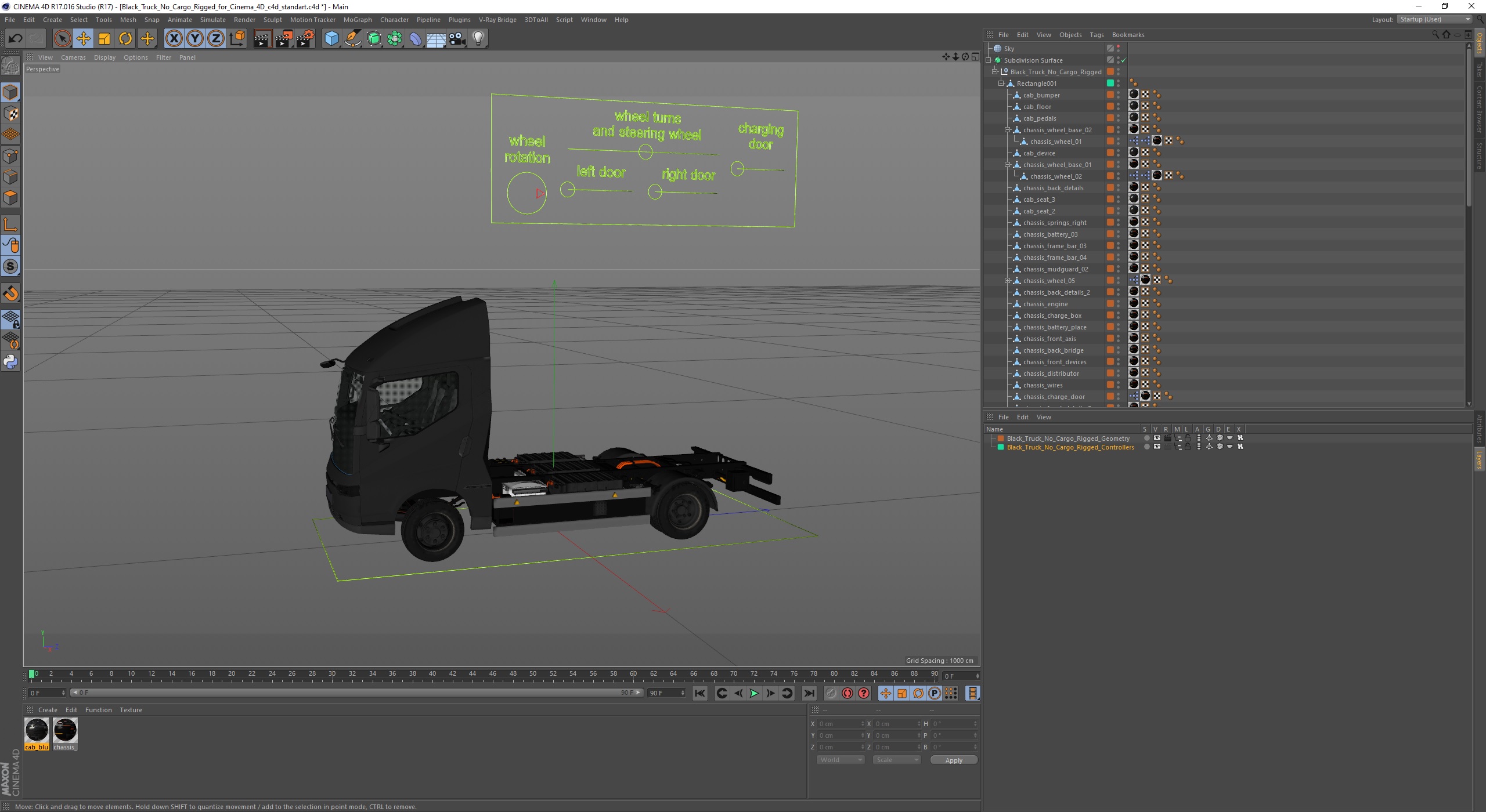 3D Black Truck No Cargo Rigged for Cinema 4D