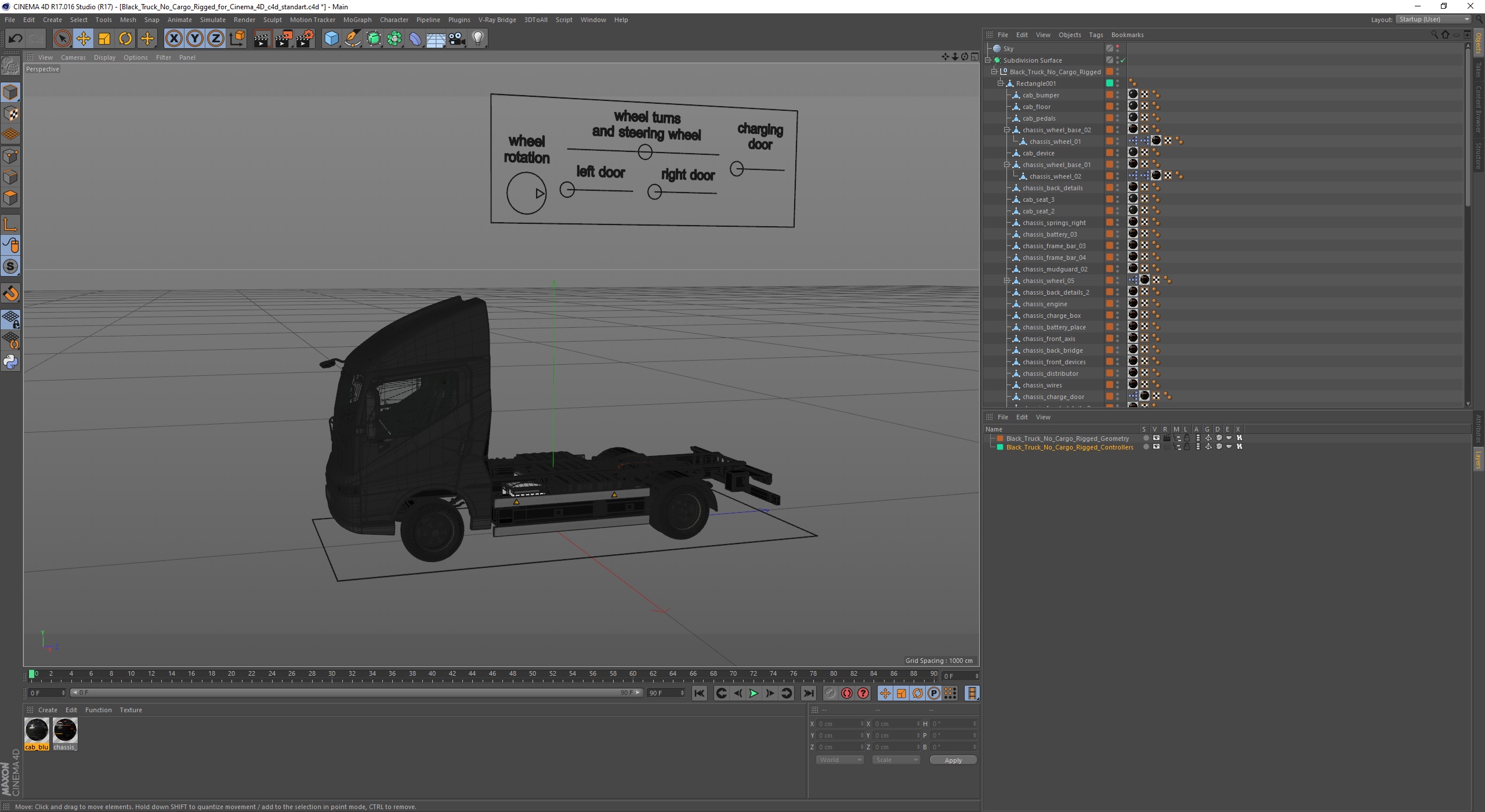 3D Black Truck No Cargo Rigged for Cinema 4D