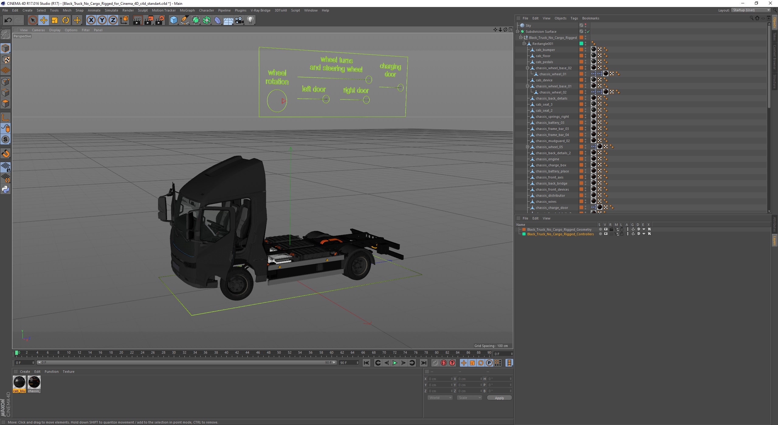 3D Black Truck No Cargo Rigged for Cinema 4D